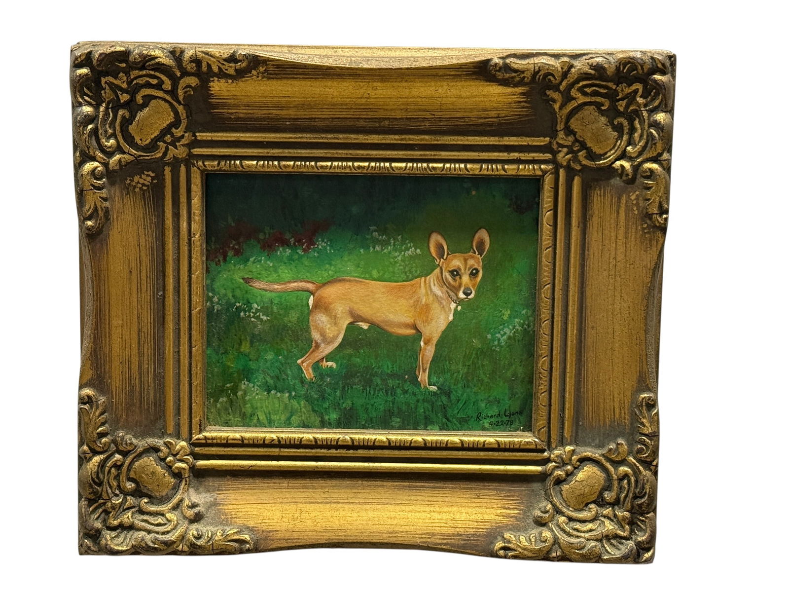 Signed Richard Lyons Miniature Portrait of a Dog on Board (1 of 4)