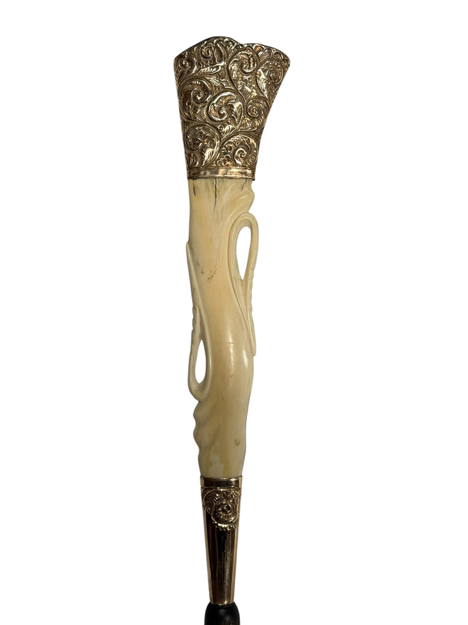 Fine Late 19th C. Gold Filled Repoussé & Carved Bone Handle Cane (1 of 9)