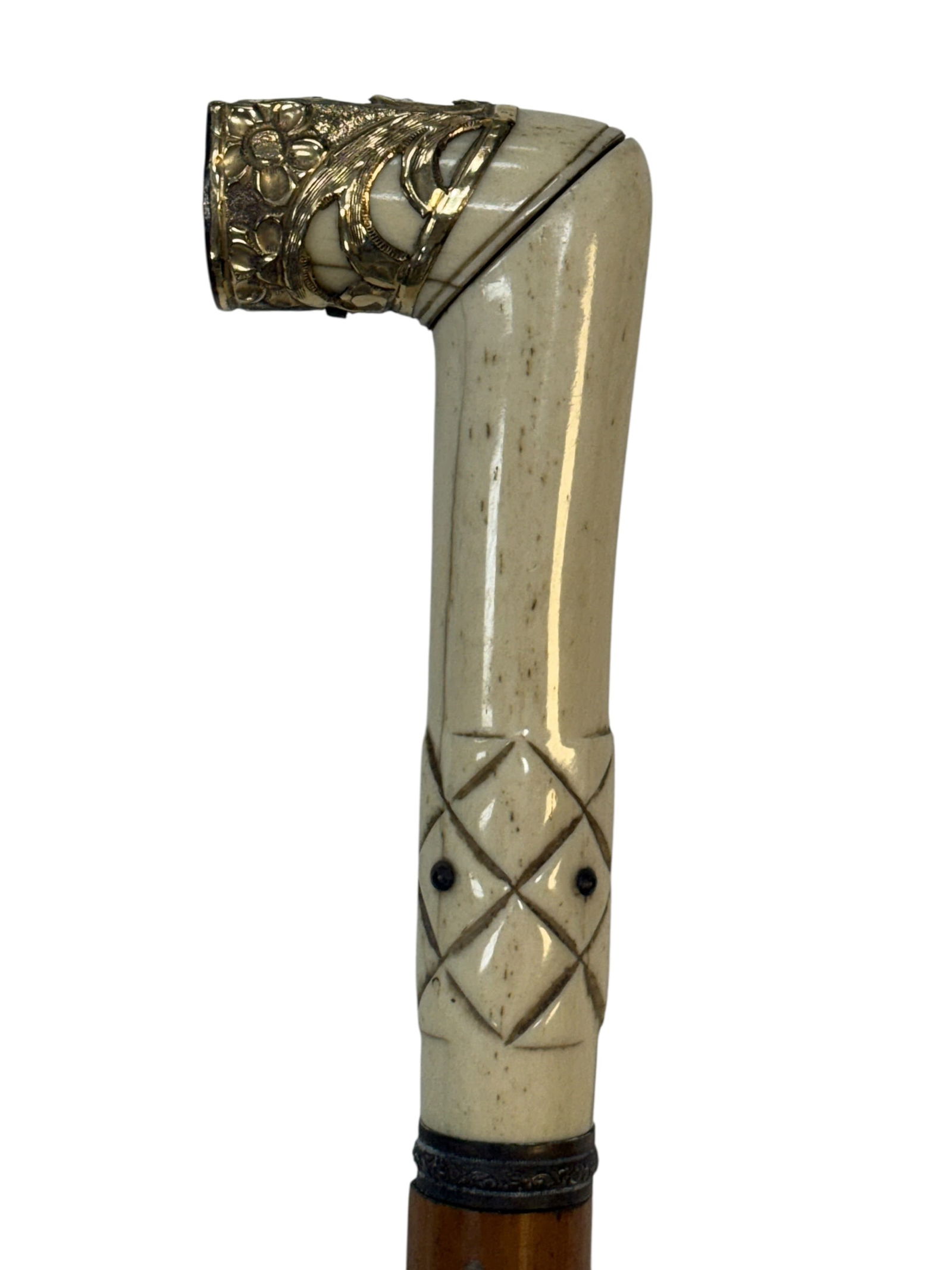 1909 Gold Filled & Carved Bone Presentation Cane (1 of 7)