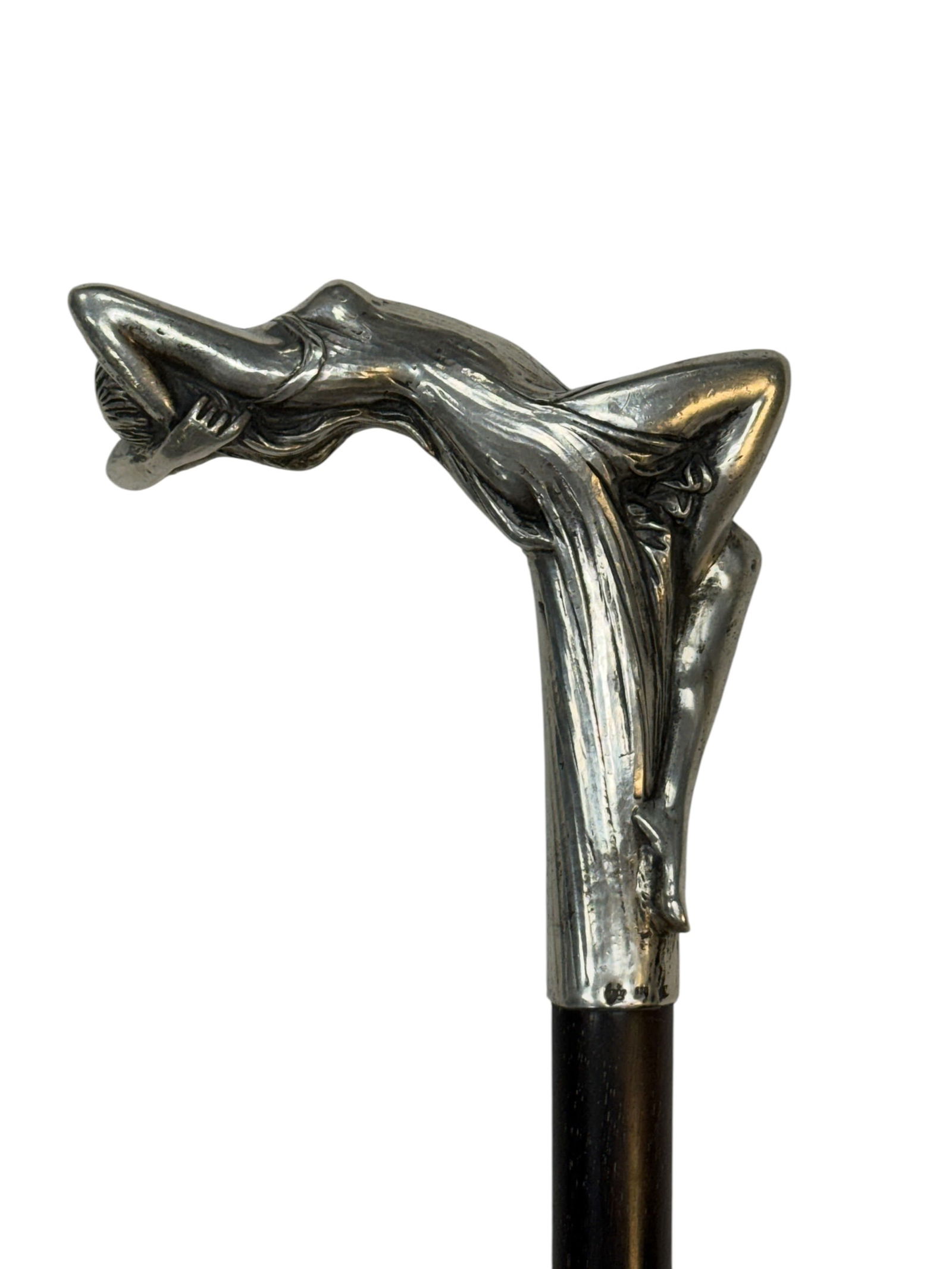 Late 19th–Early 20th C. 800 Silver Art Nouveau Lady Handle Cane (1 of 7)
