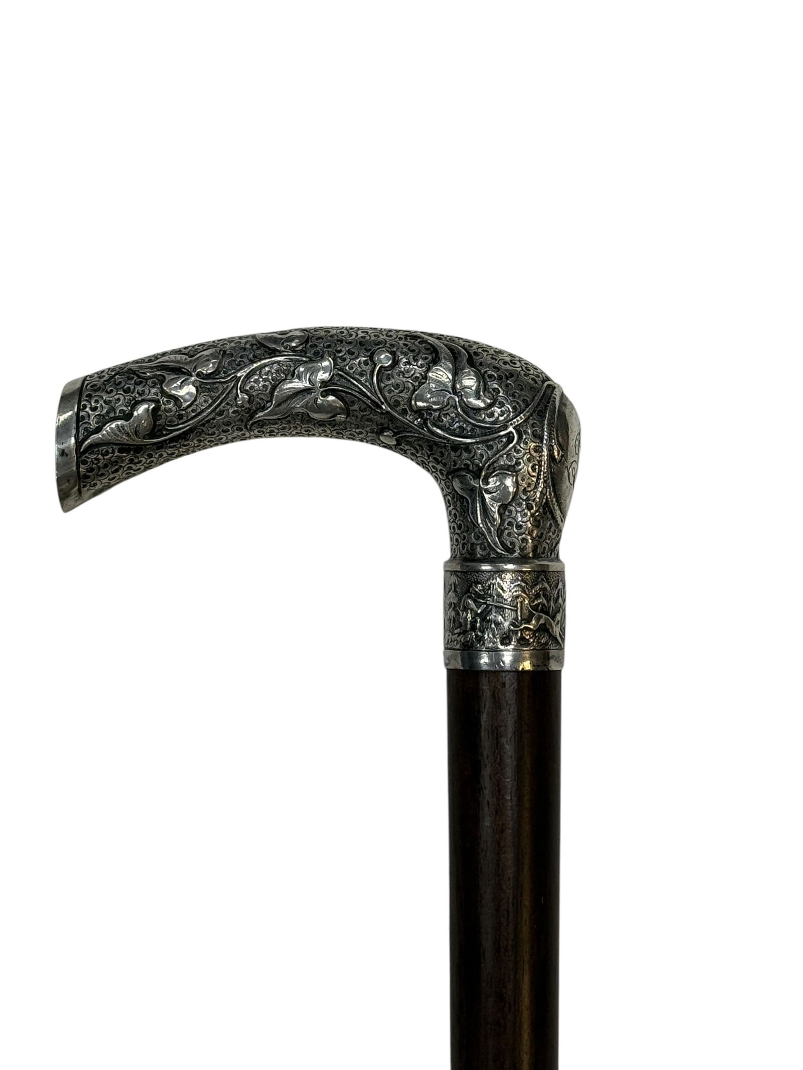 1896 Silver Hunt Scene Handle Cane w/ Initials (1 of 8)