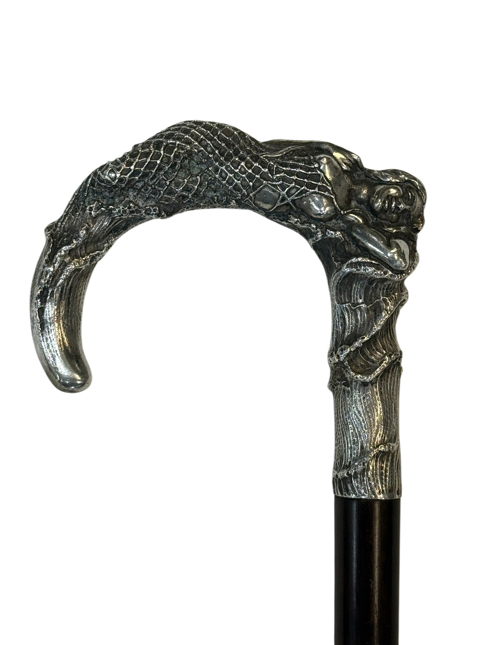 Art Nouveau 800 Silver Mermaid & Fishnet Handle Cane (1 of 9)