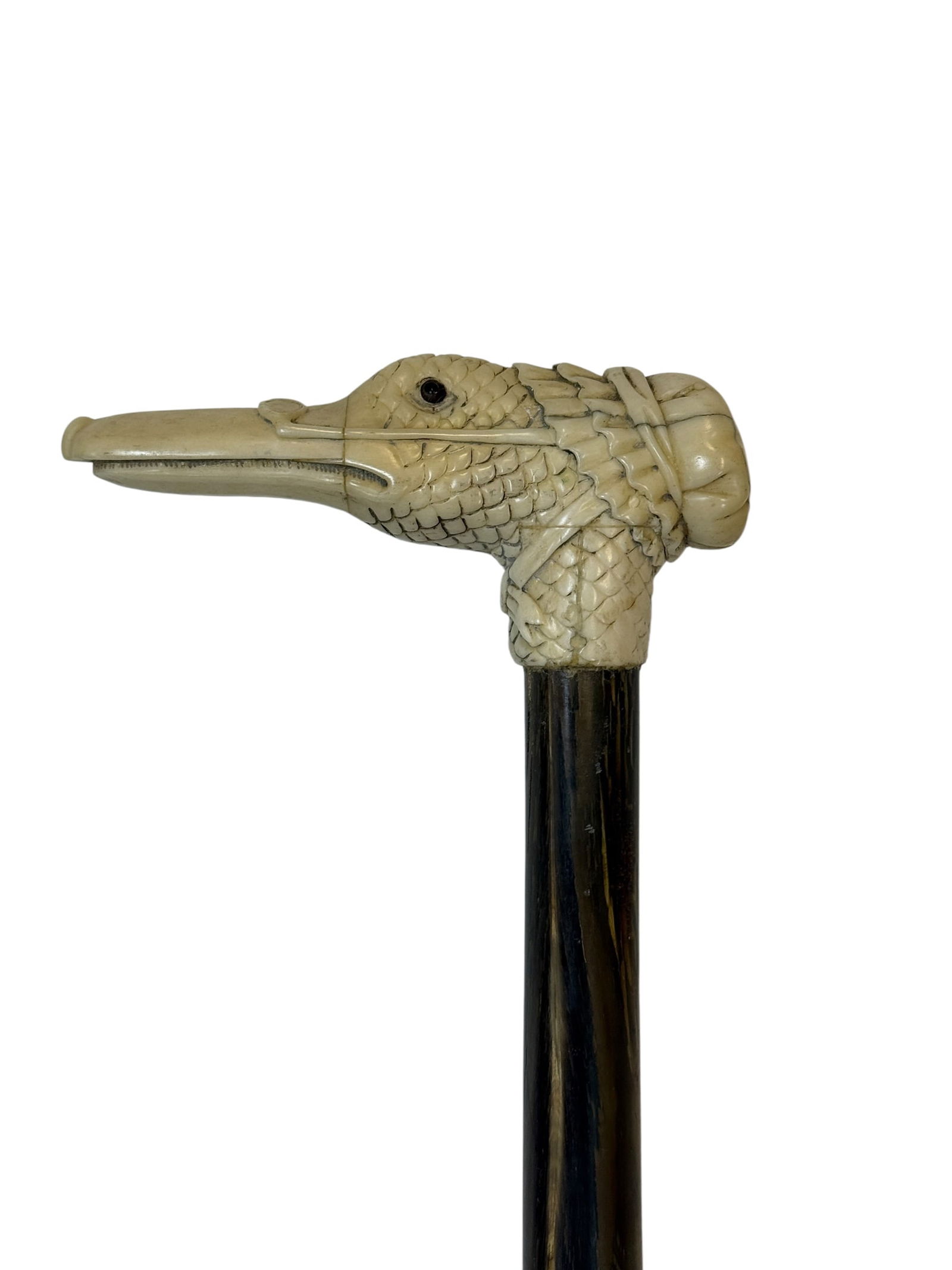 Antique Carved Bone Mother Goose Handle & Horn Shaft Cane (1 of 10)