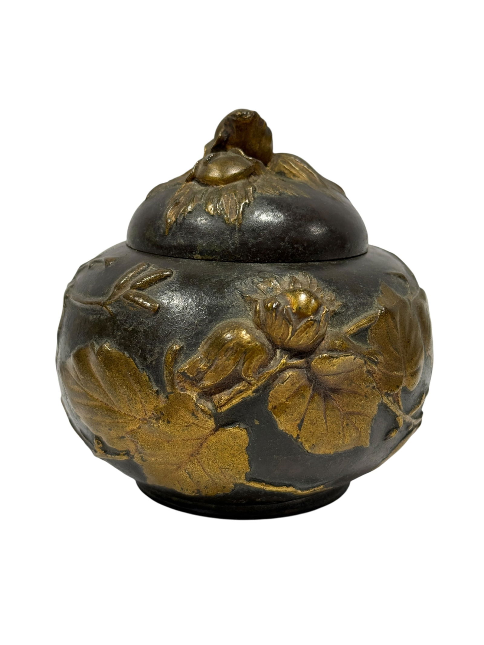 Signed Alexander Vibert Late 19th C. Art Nouveau Bronze Box: A striking late 19th century French Art Nouveau bronze lidded box by sculptor Alexander Vibert (France, 1847–1909), richly modeled in high relief with naturalistic hazelnuts, leaves, and branchi