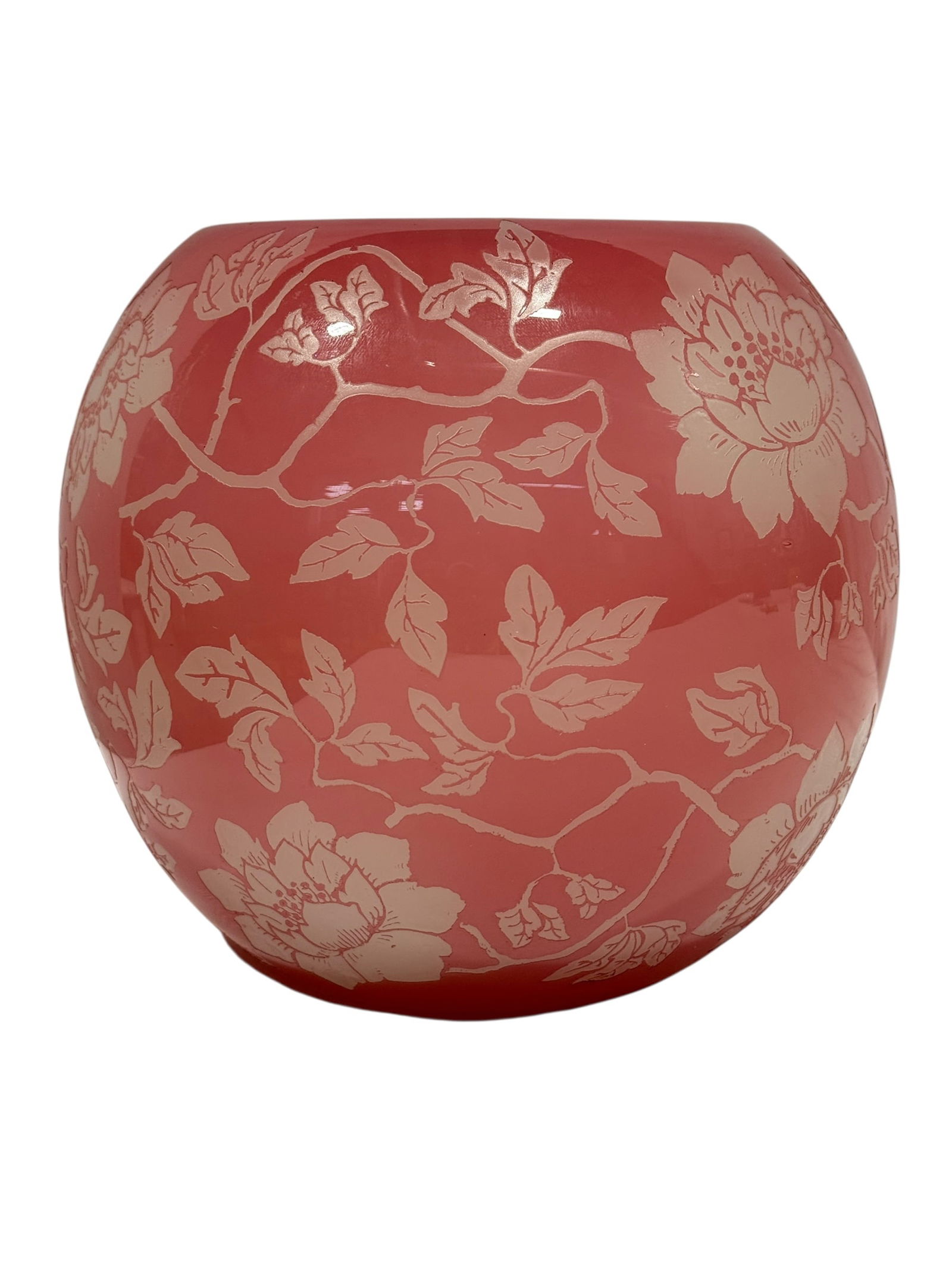 Circa 1920 Steuben Frederick Carder “Rosaline” Acid Cut-Back Vase: Beautiful antique Steuben art glass vase designed by Frederick Carder, executed in the desirable Rosaline coloration, dating to circa 1920. Unsigned, being consitent with items from the early Frederic