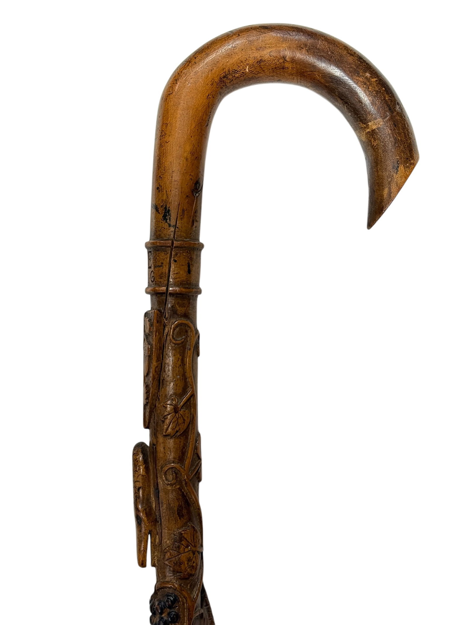 Carved Wood Snake Cane Signed “Finel 1916" (1 of 11)