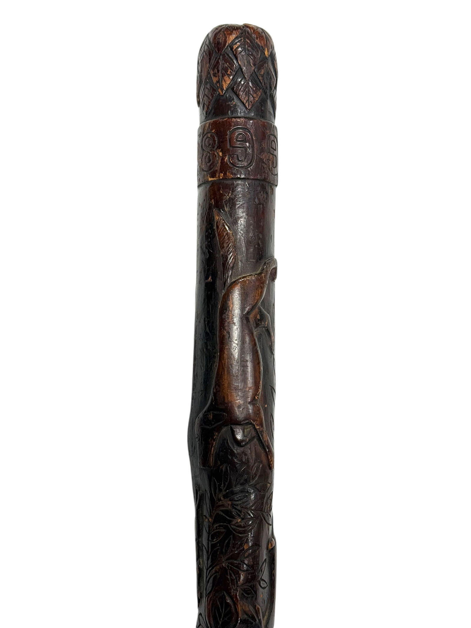 Signed Late 19th C. Folk Art Carved Wood Cane (1 of 13)