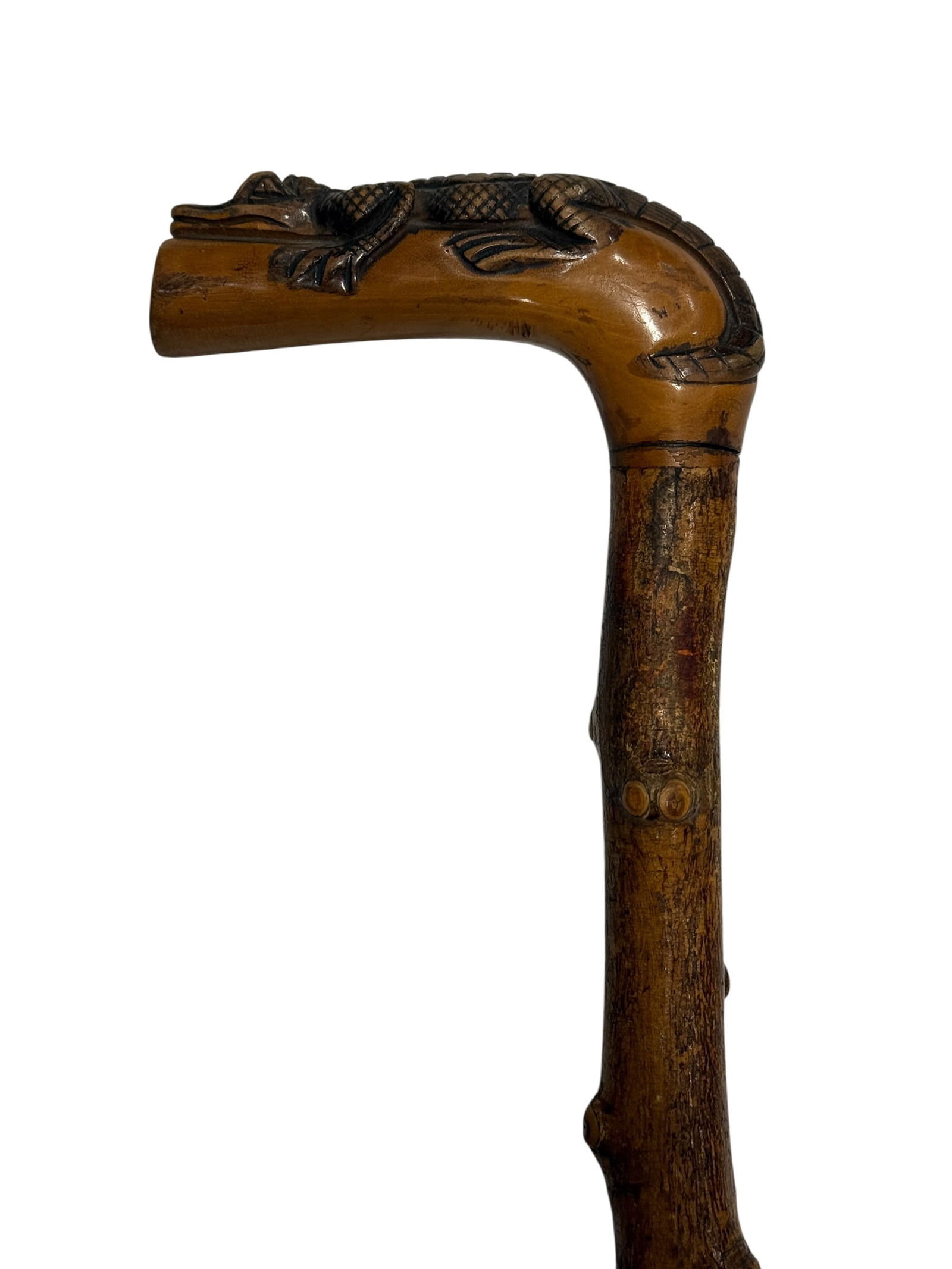 Carved Wood Alligator Handle & Briarwood Shaft Cane (1 of 8)