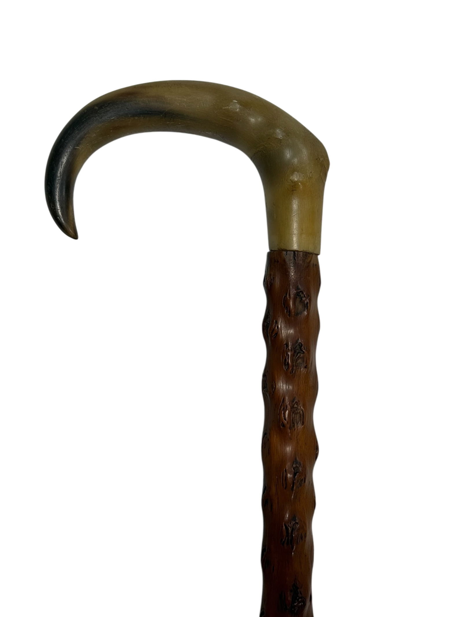 Early 20th C. Cattle Horn Handle & Briarwood Shaft Cane (1 of 6)