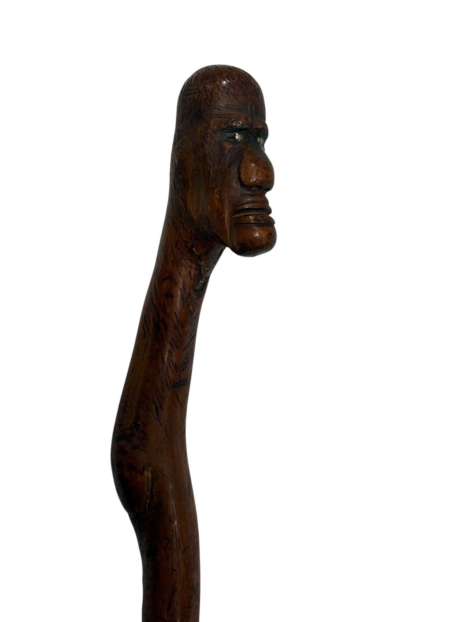 Early 20th C. Folk Art Carved Wood Figural Head Cane (1 of 6)