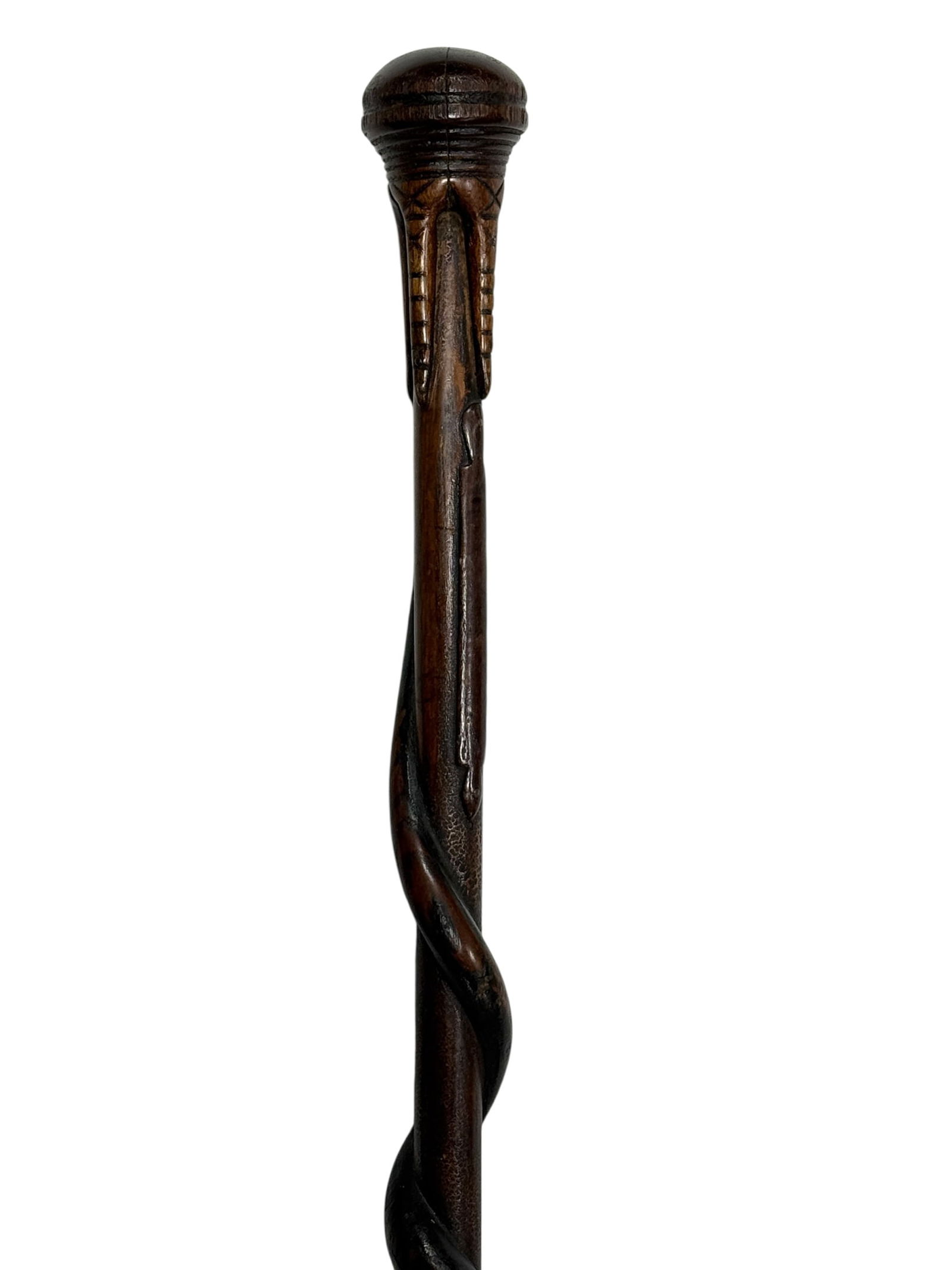 Early 20th Century Carved Hardwood Snake Cane Walking Stick (1 of 5)