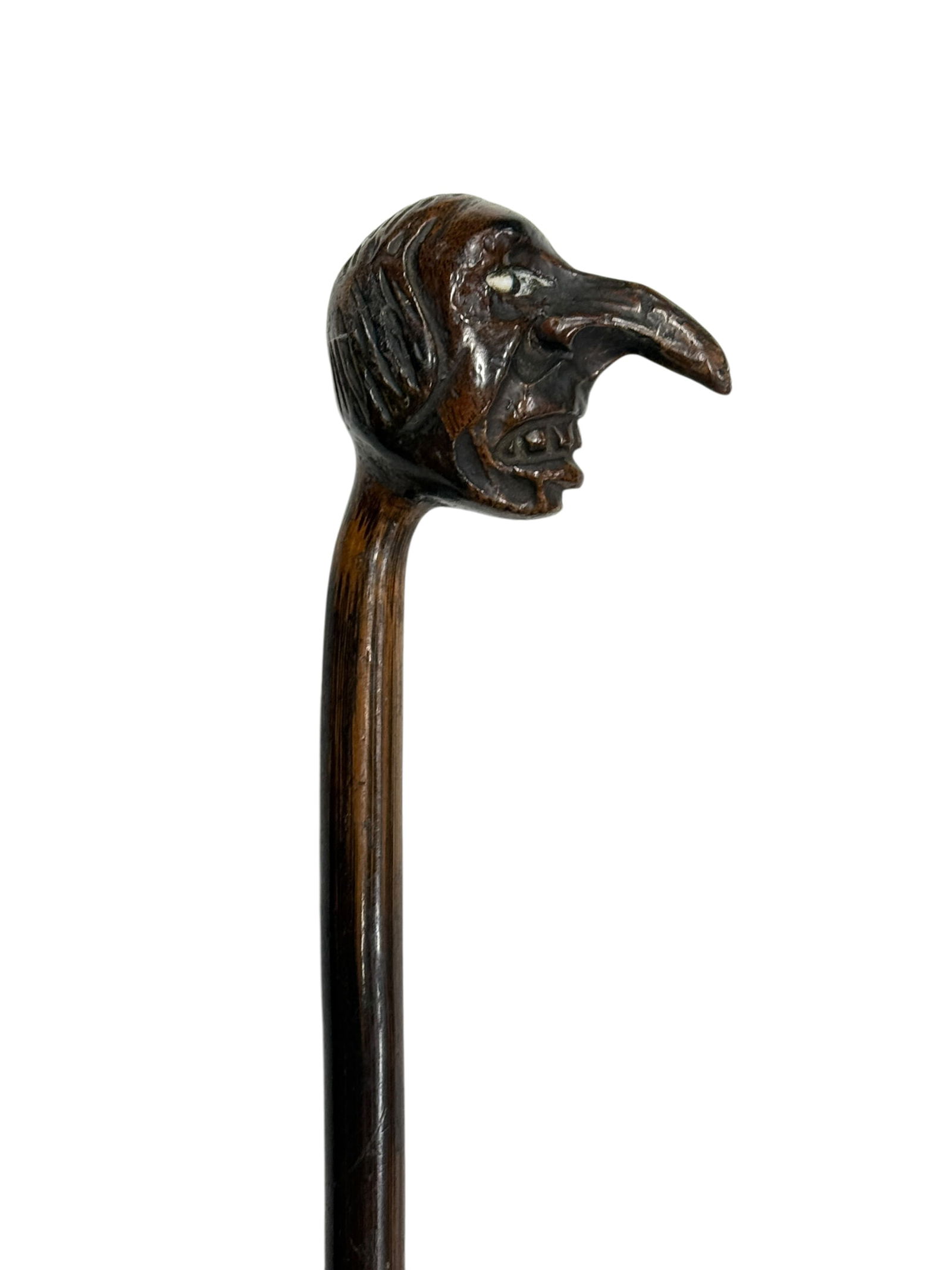 Antique Carved Wood Grotesque Man Head Cane w/ Glass Eyes (1 of 7)