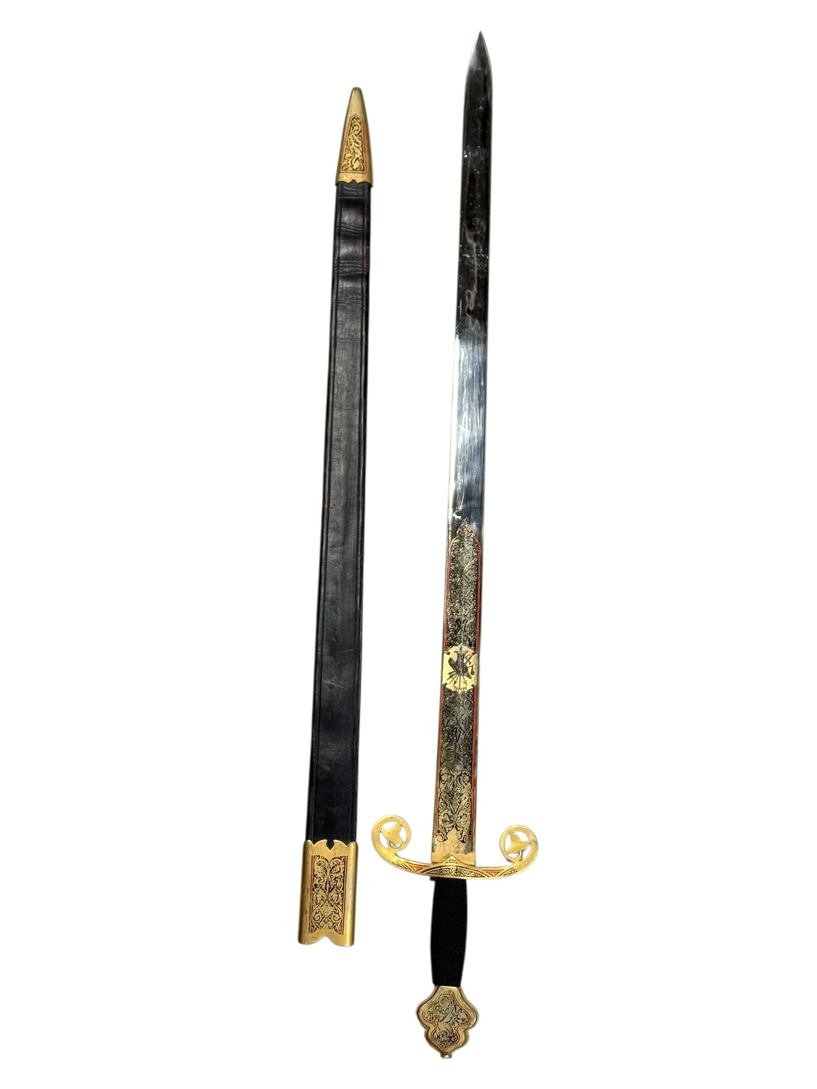 Vintage Spanish Toledo Medieval-Style Decorative Sword w/ Leather Scabbard (1 of 14)