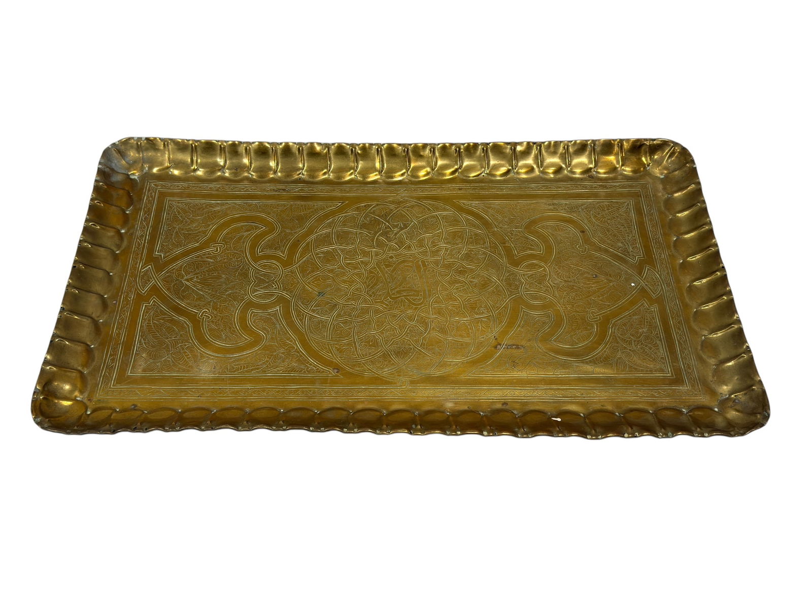 Moroccan Brass Moorish Arabesque Engraved Rectangular Tray - 2