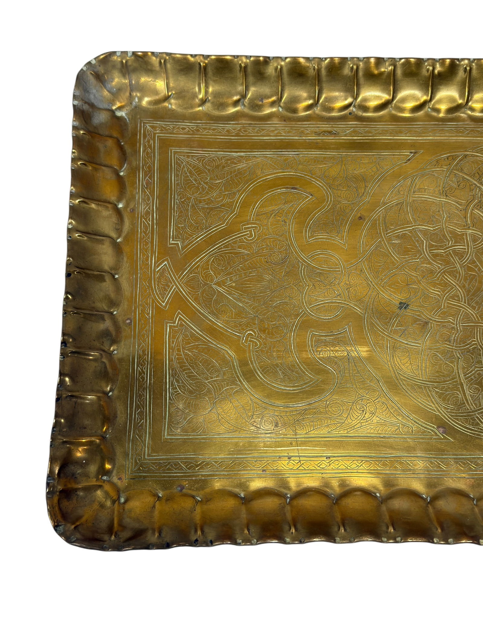 Moroccan Brass Moorish Arabesque Engraved Rectangular Tray - 4