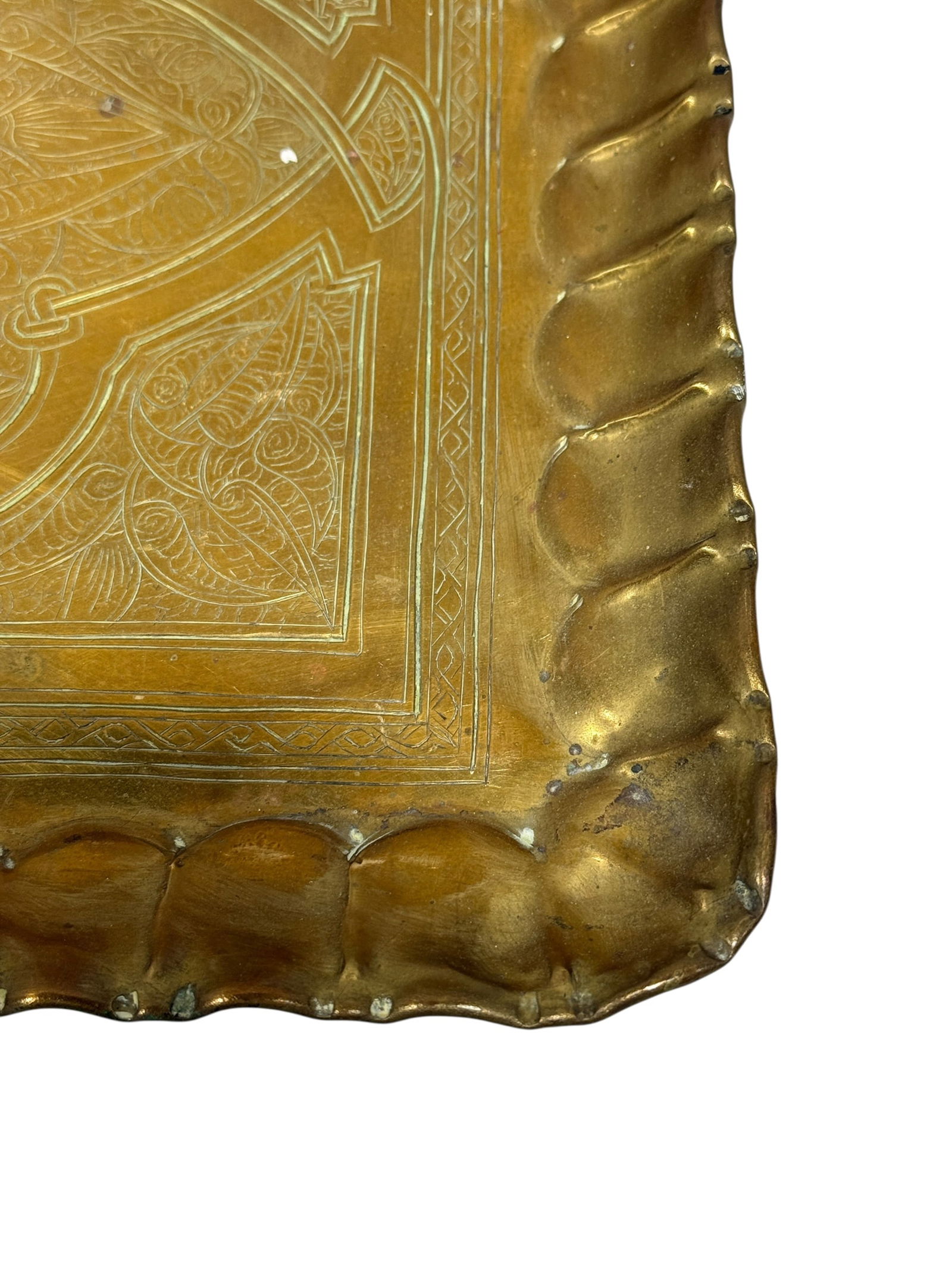 Moroccan Brass Moorish Arabesque Engraved Rectangular Tray - 6