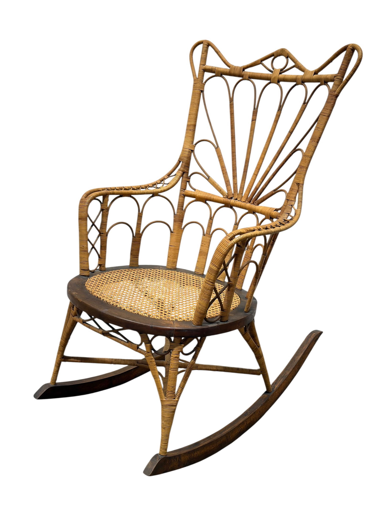 Antique Wicker & Bentwood High-Back Rocking Chair w/ Caned Seat (1 of 11)