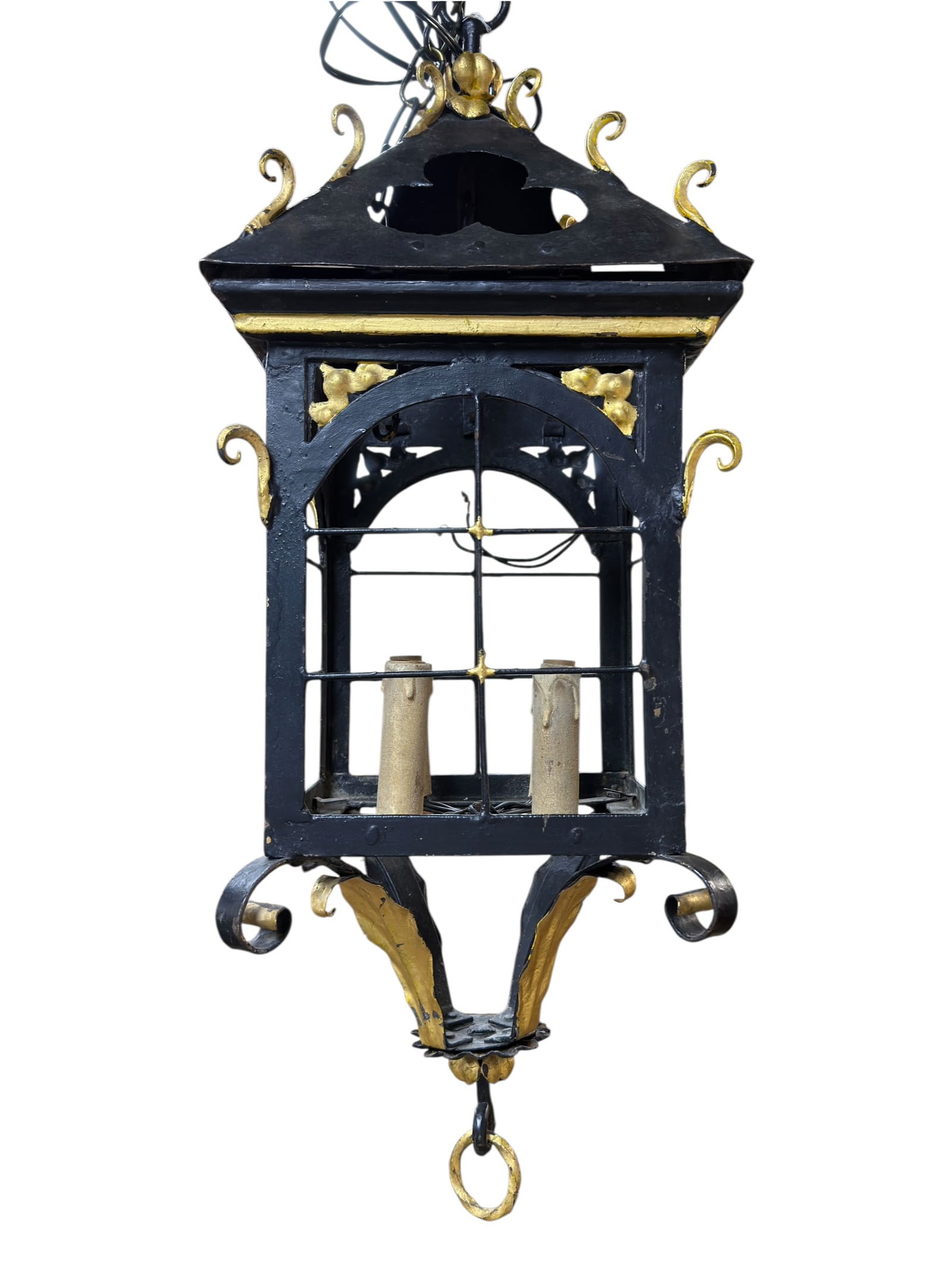 Early 20th C. French Wrought Iron Lantern w/ Gilt Accents (1 of 6)
