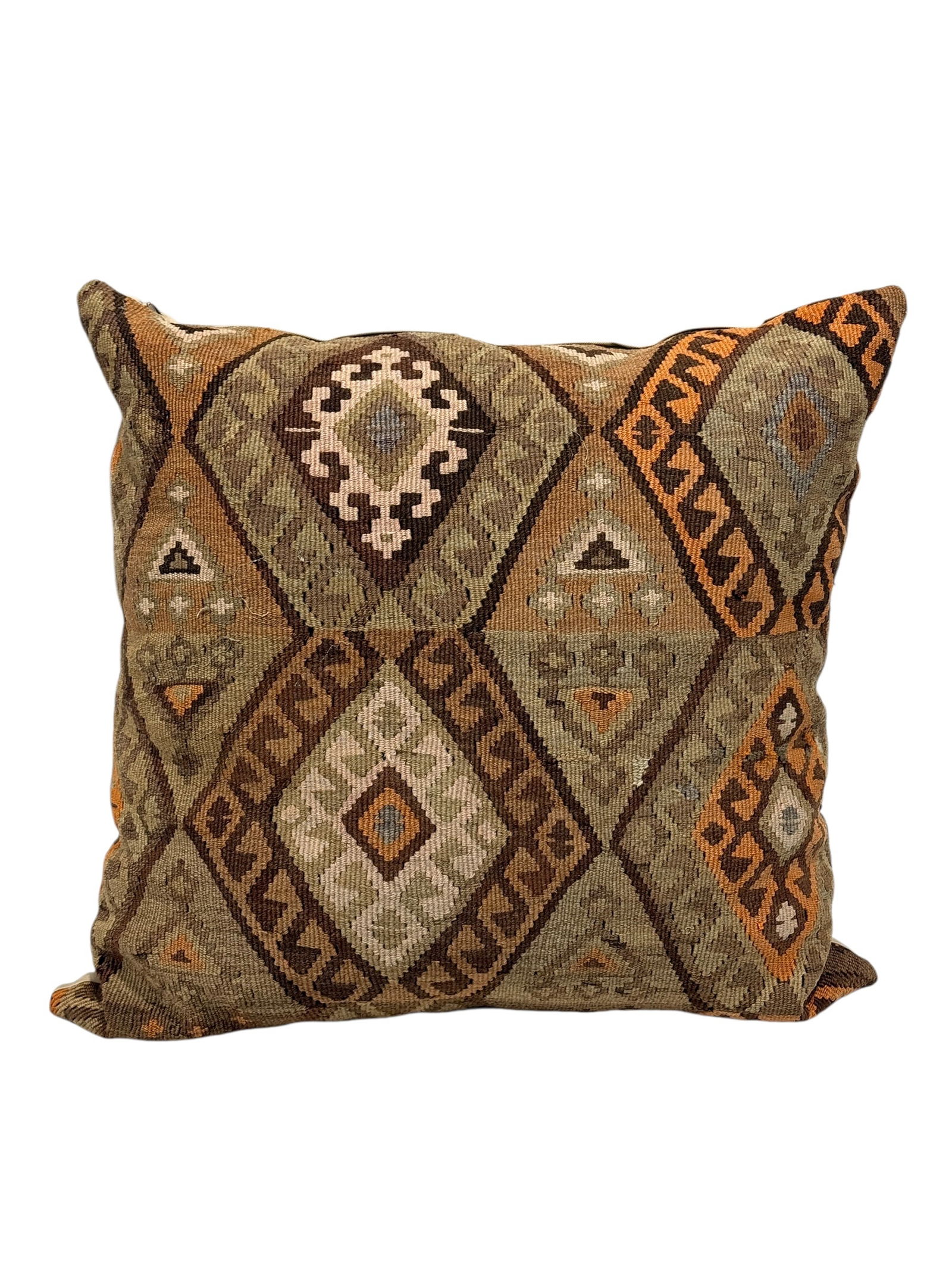 Large Antique Kilim Rug Pillow w/ Geometric Diamond Motif (1 of 7)