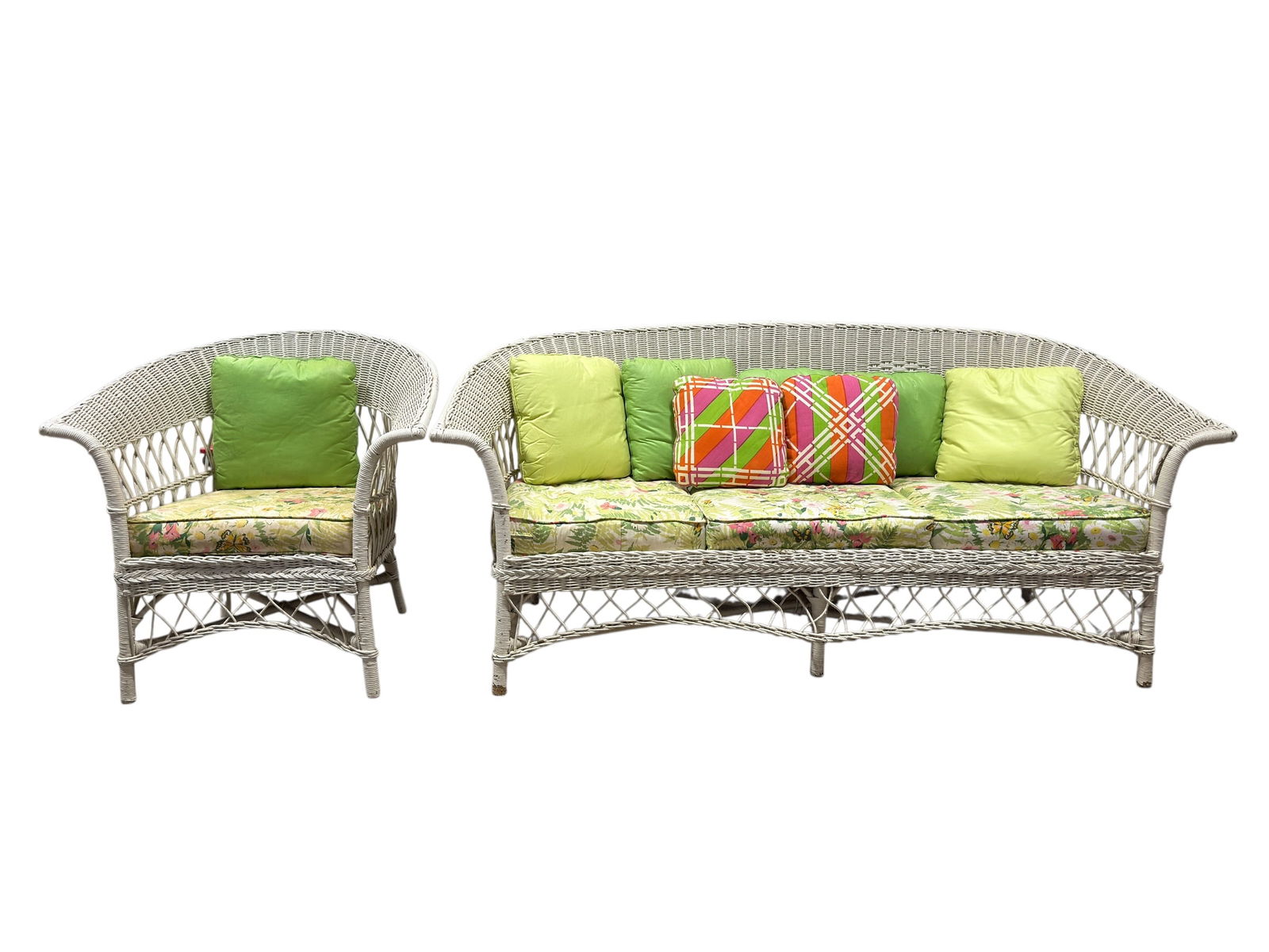 Vintage White Wicker Sofa and Lounge Chair Set (1 of 17)