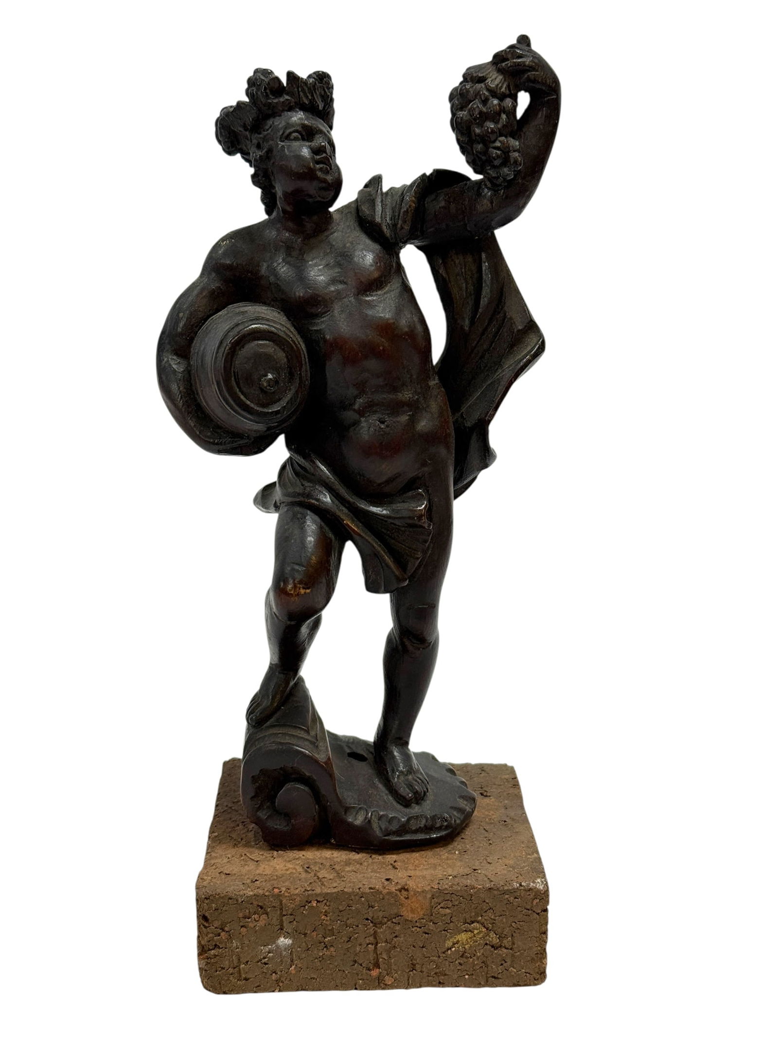 18th C. Carved Wood Bacchus Figure w/ Wine Keg & Grapes (1 of 9)
