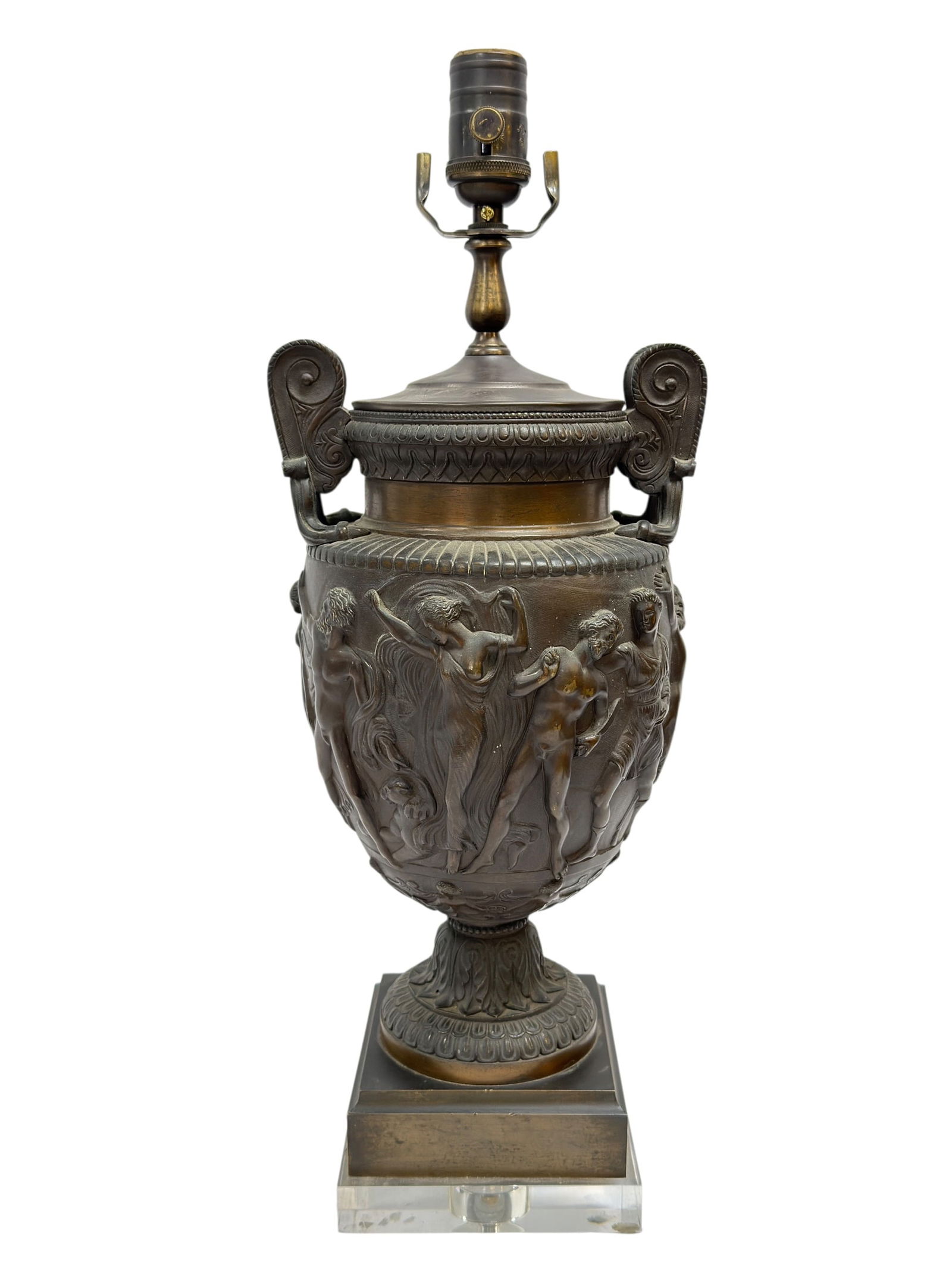 Bronze Grand Tour Classical Figural Urn Lamp on Acrylic Base (1 of 10)