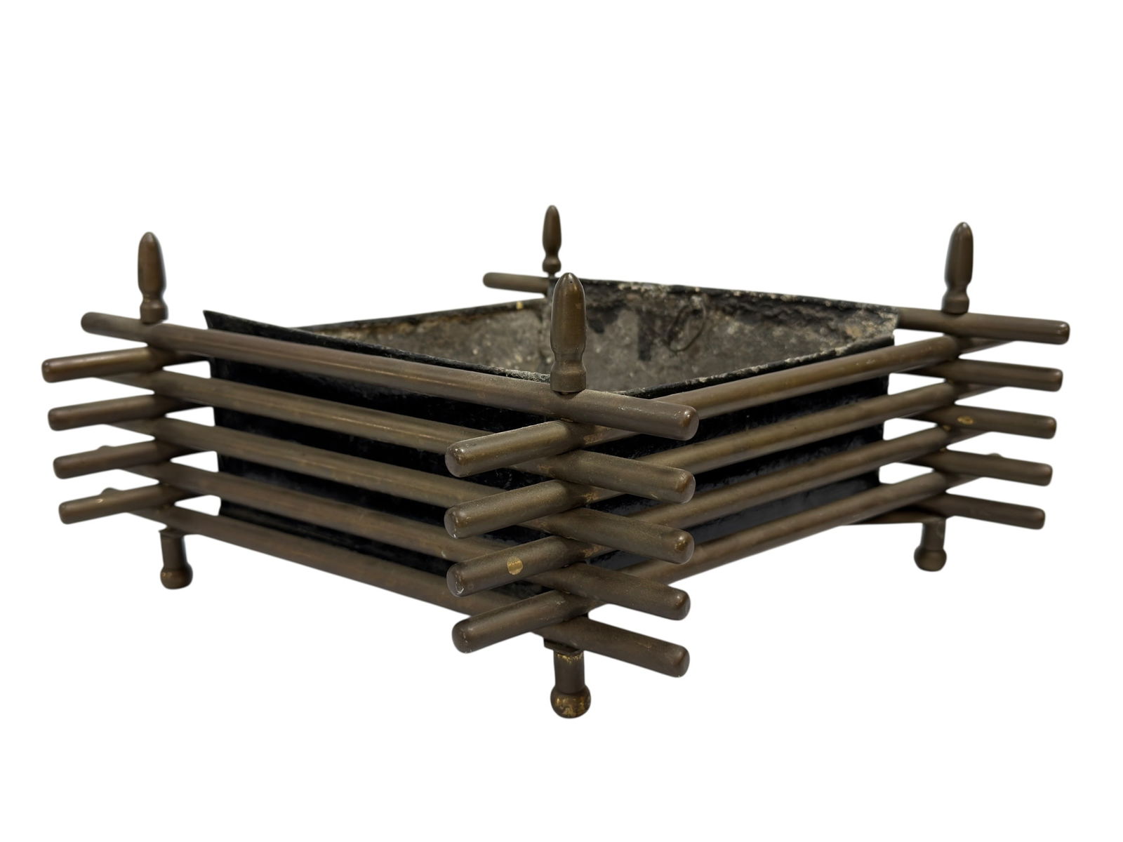 Circa 1910s Edwardian Arts & Crafts Brass Log Cabin Form Planter (1 of 9)