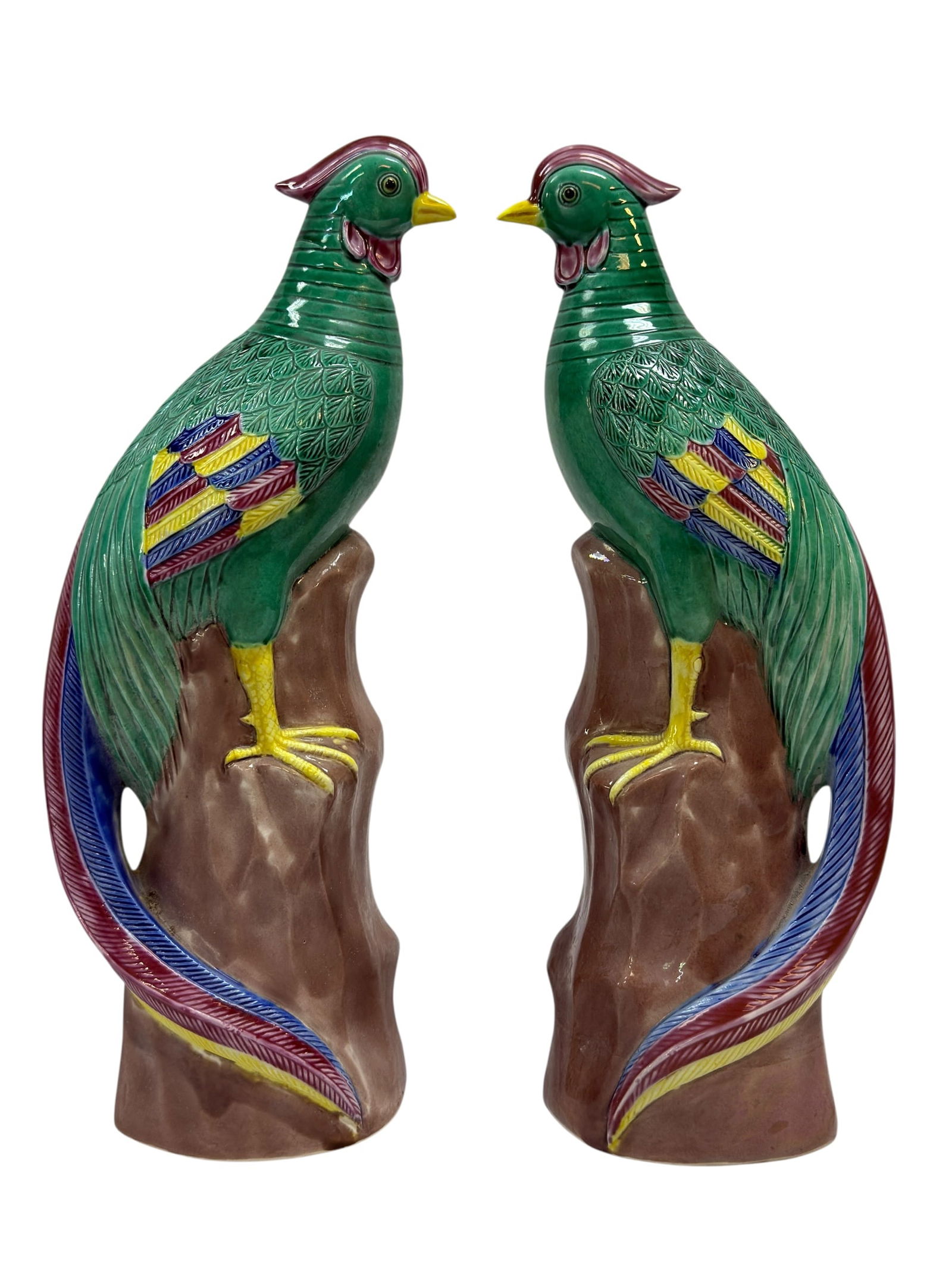 Chinese Famille Verte Porcelain Parrot / Phoenix (Fenghuang) Bird Figurines, Pair (1 of 12)