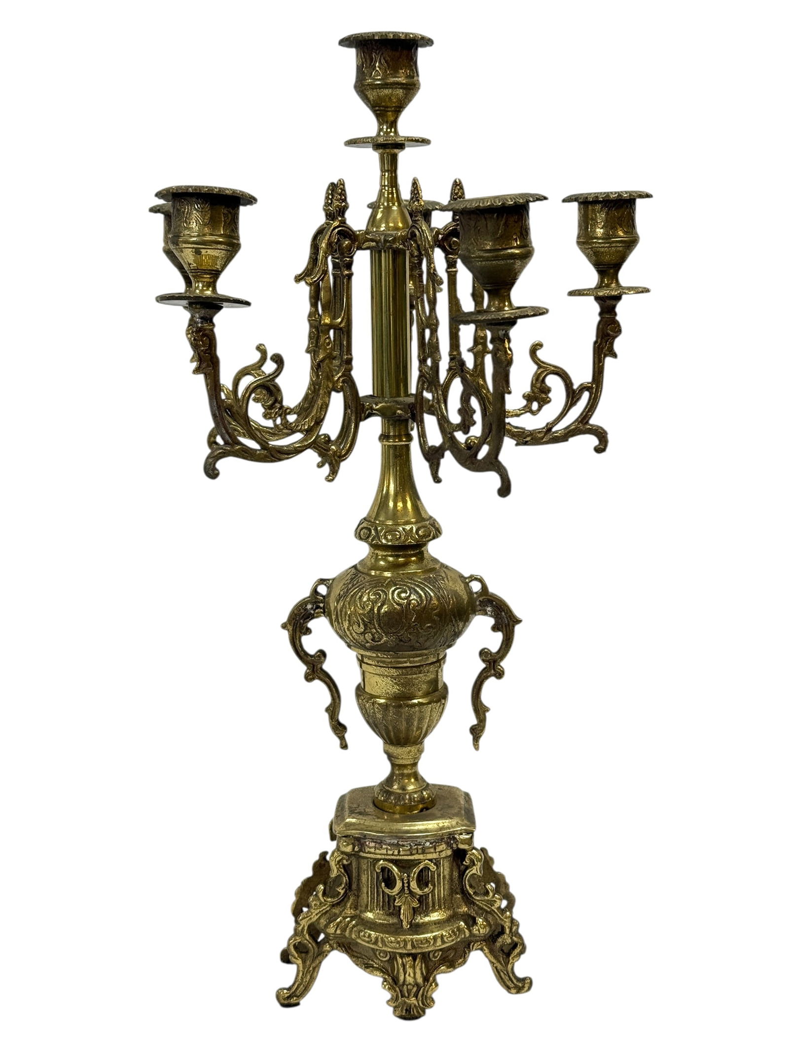 20th C. French Louis XVI Style Brass Five-Light Candelabra (1 of 13)