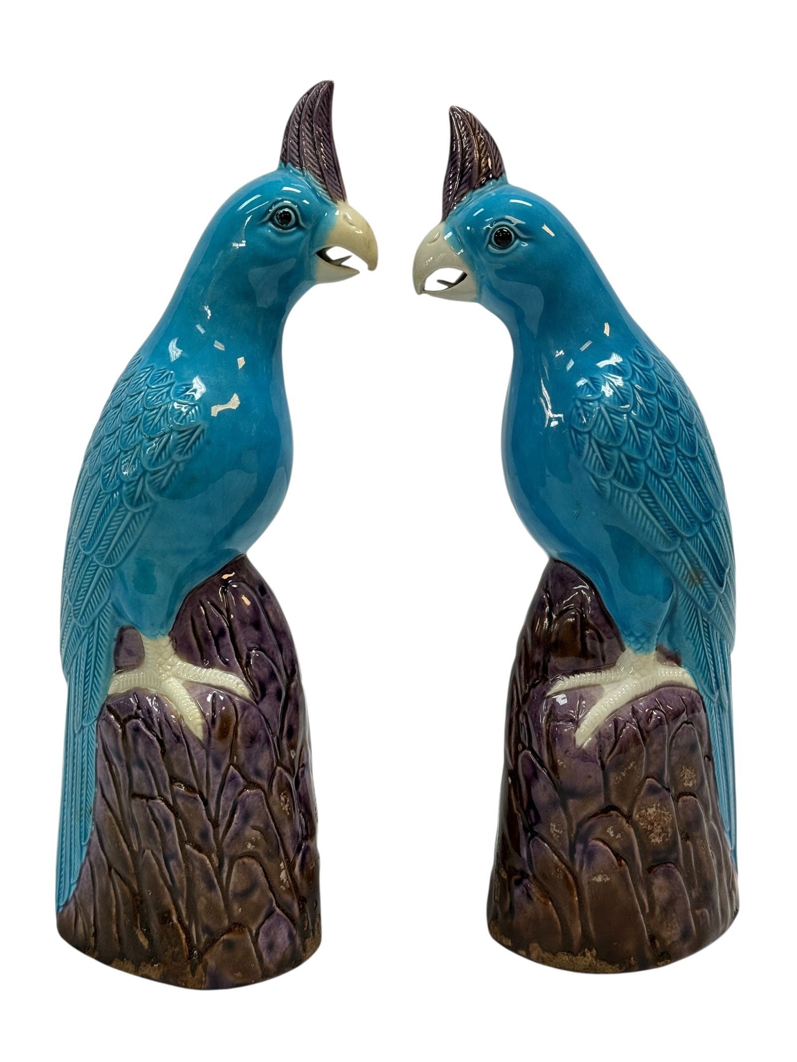Chinese Turquoise & Purple Glazed Porcelain Parrot Figures, Pair (1 of 10)