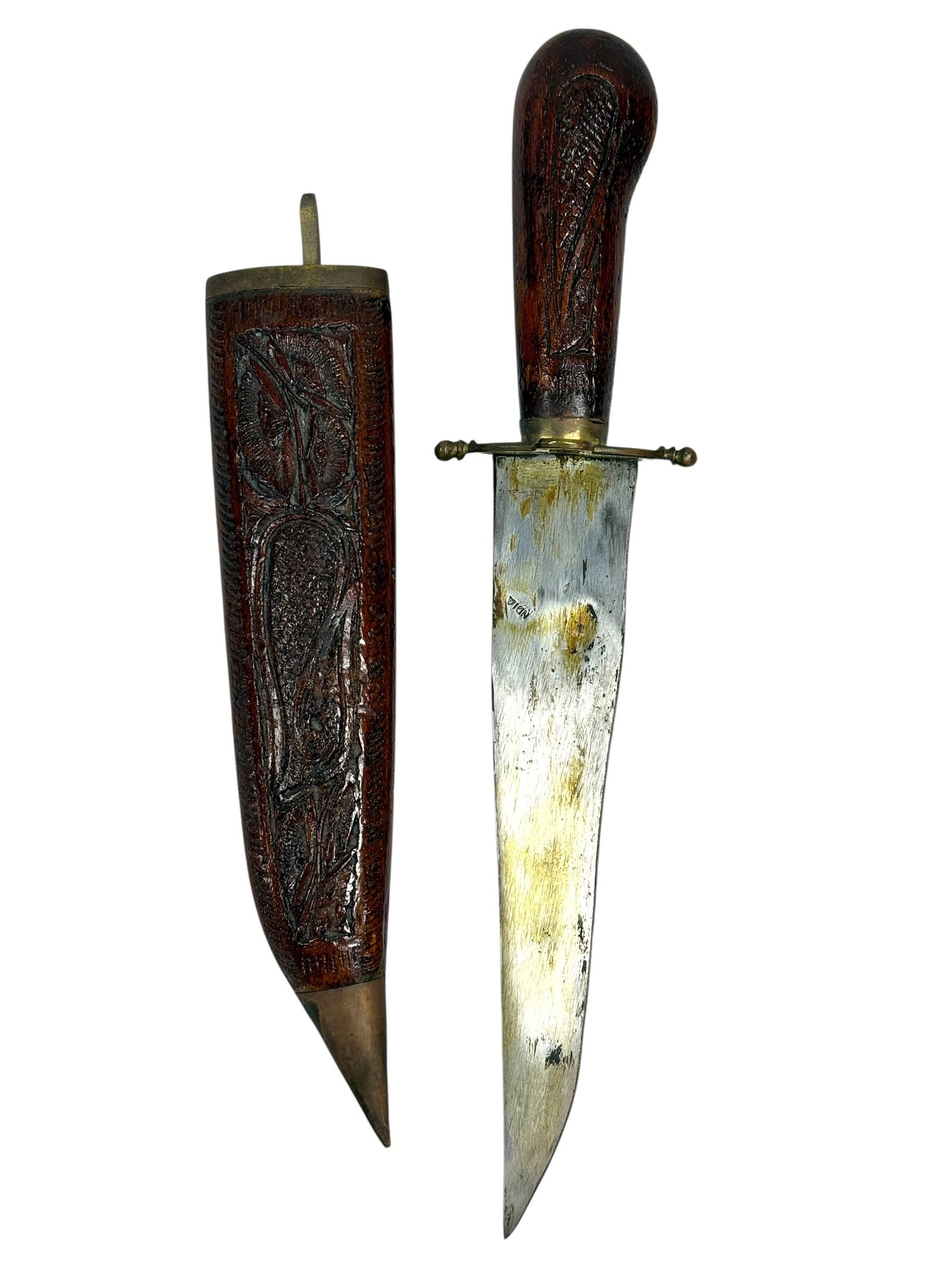 20th C. Wooden Handle Dagger w/ Carved Wood Sheath (1 of 8)