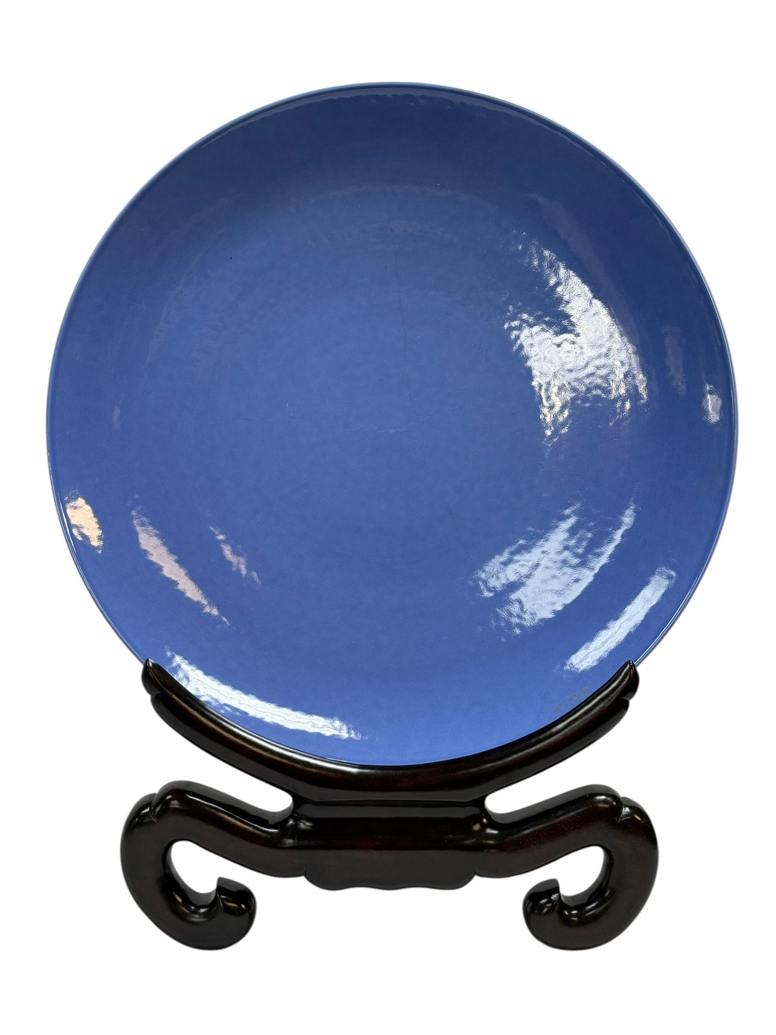 Large Chinese Monochrome Blue Glazed Charger w/ Stand (1 of 5)