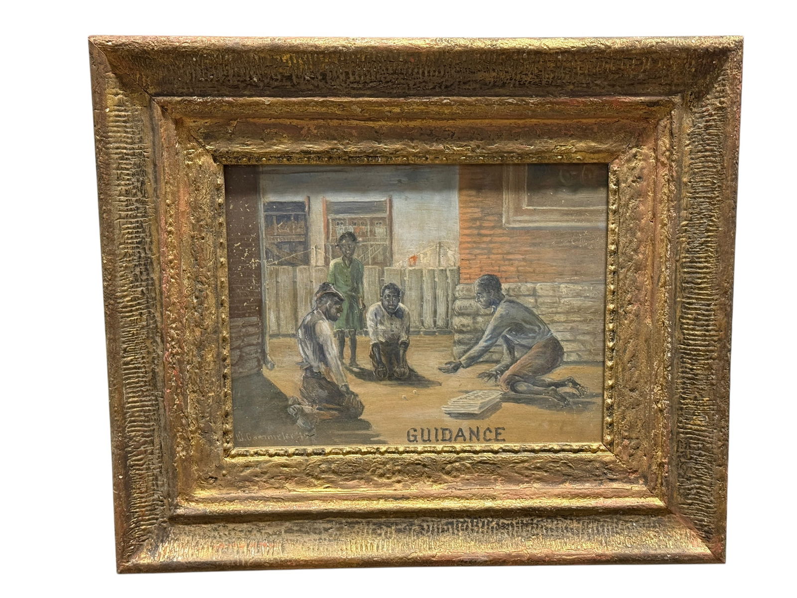 Signed Early 20th C. Black Americana Painting “GUIDANCE" on Board (1 of 8)