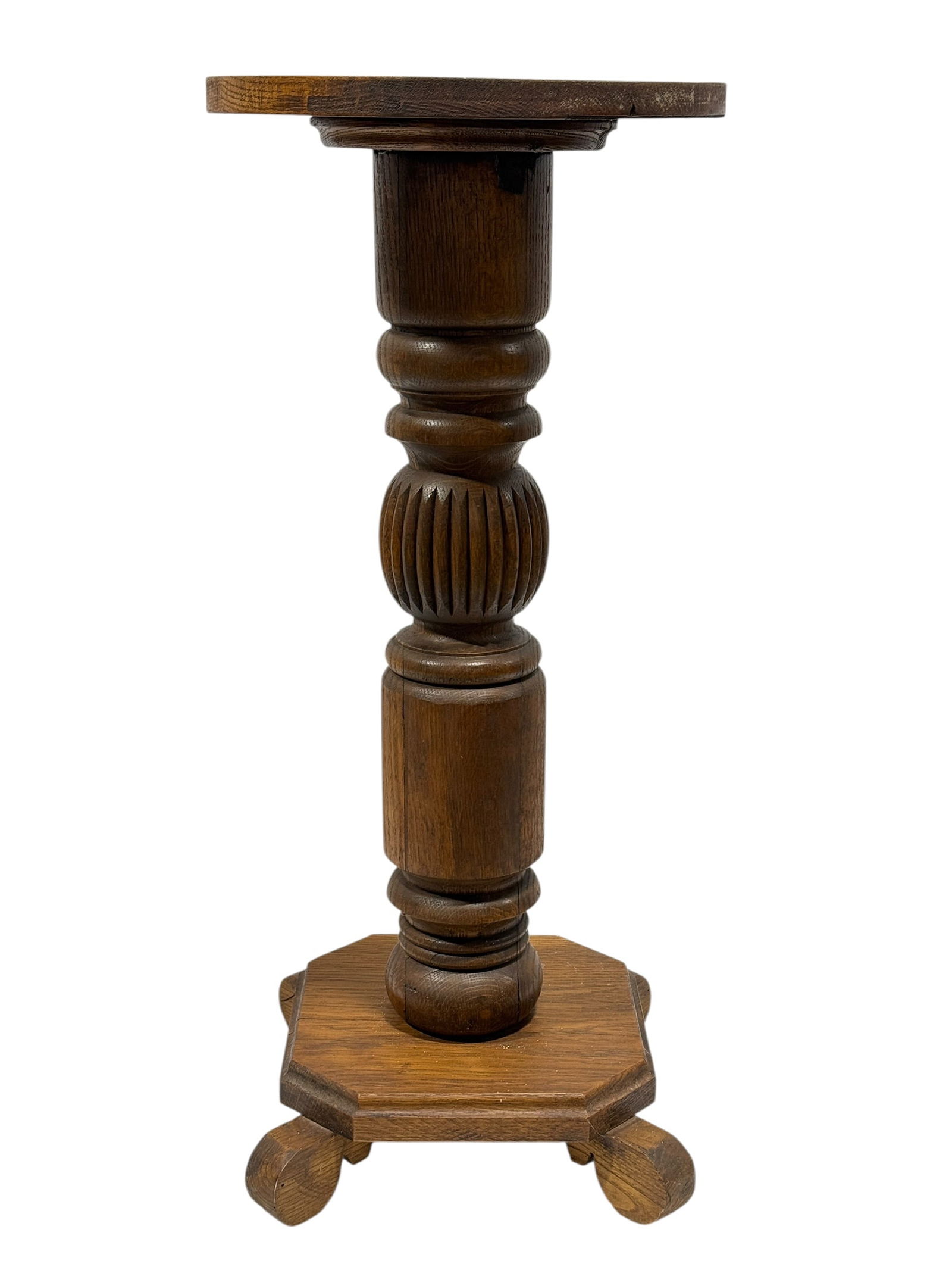 Carved Oak Plant Stand with Turned Column (1 of 6)