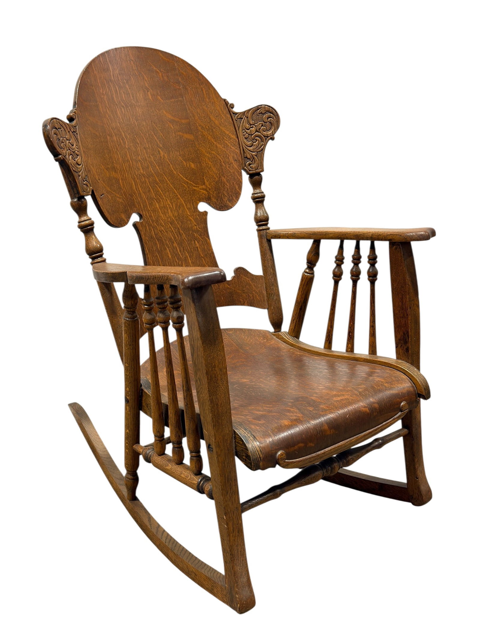 Late 19th C. Quarter-Sawn Oak Carved Rocking Armchair (1 of 10)