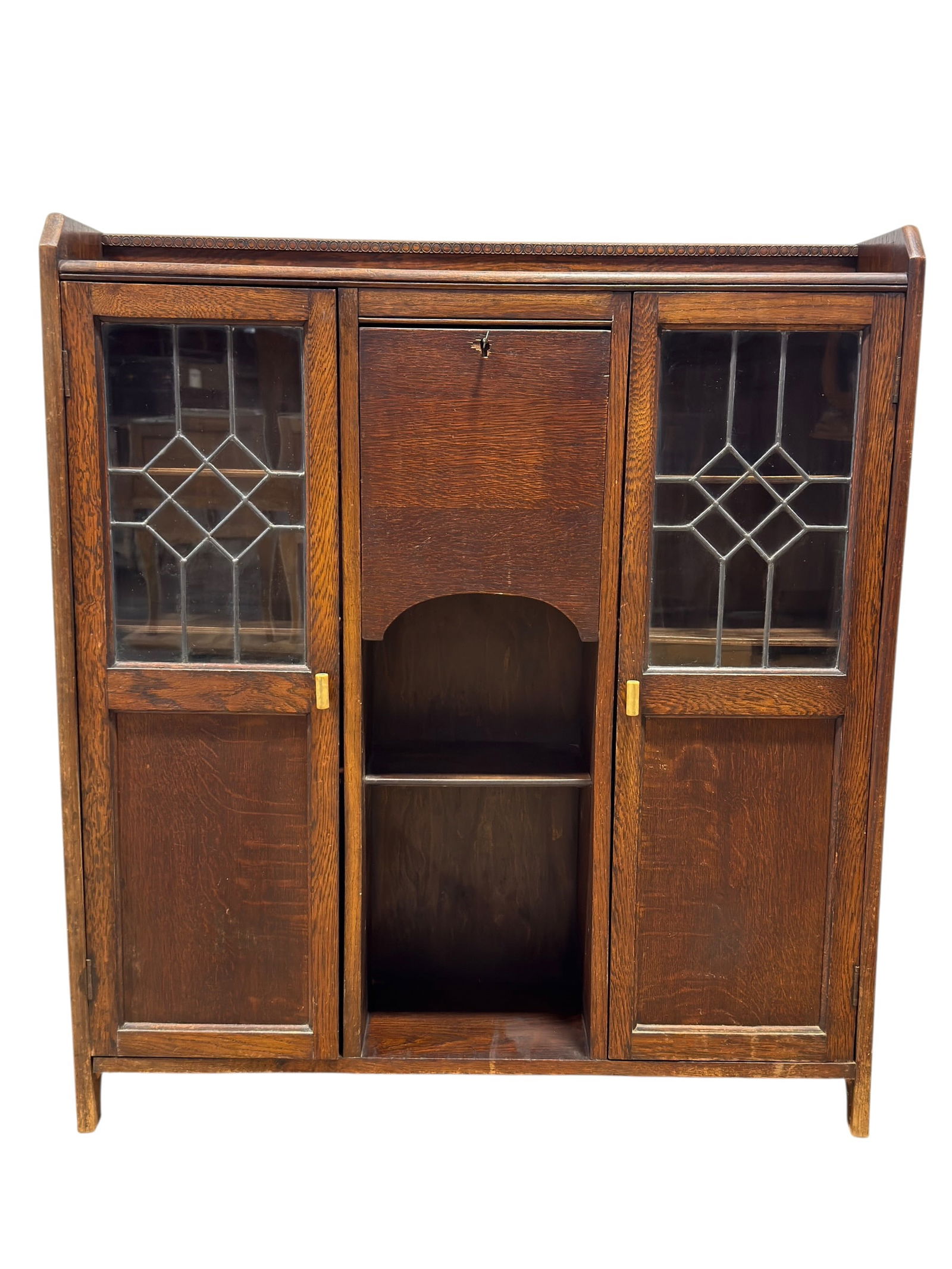 Early 20th C. Mission Tiger Oak Bookcase w/ Drop-Front Secretary Desk (1 of 10)