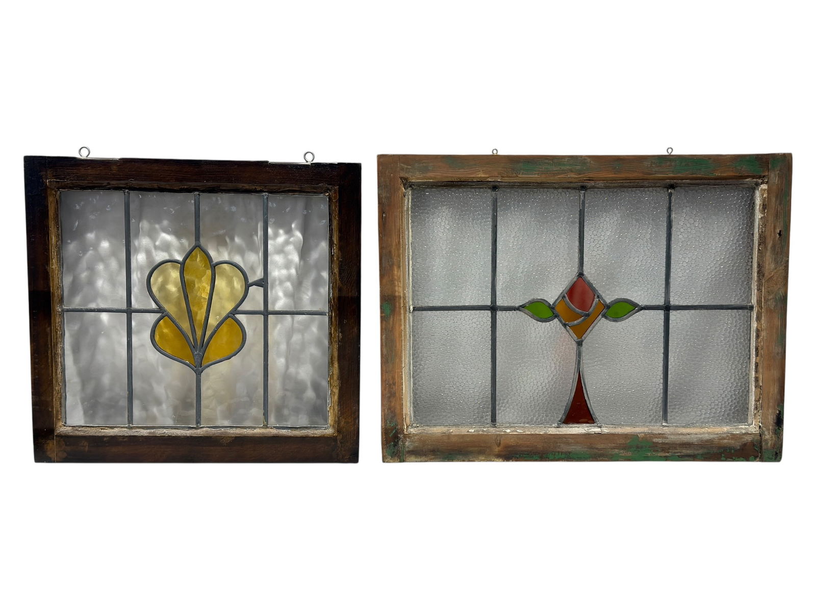 (2) Antique Leaded & Stained Glass Window Panels w/ Textured Glass (1 of 8)