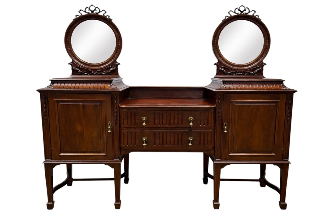 Neoclassical Style Mahogany Sideboard w/ Dual Mirrors (1 of 14)