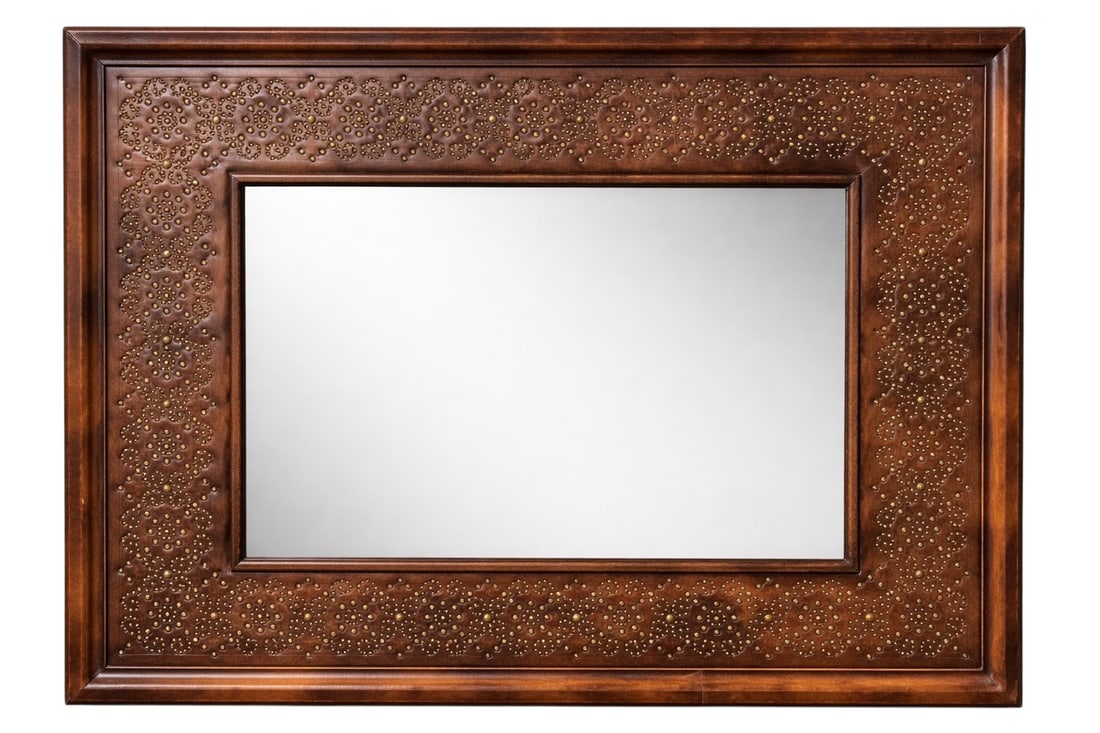 Moroccan Style Faux Leather & Brass Studded Wall Mirror (1 of 7)