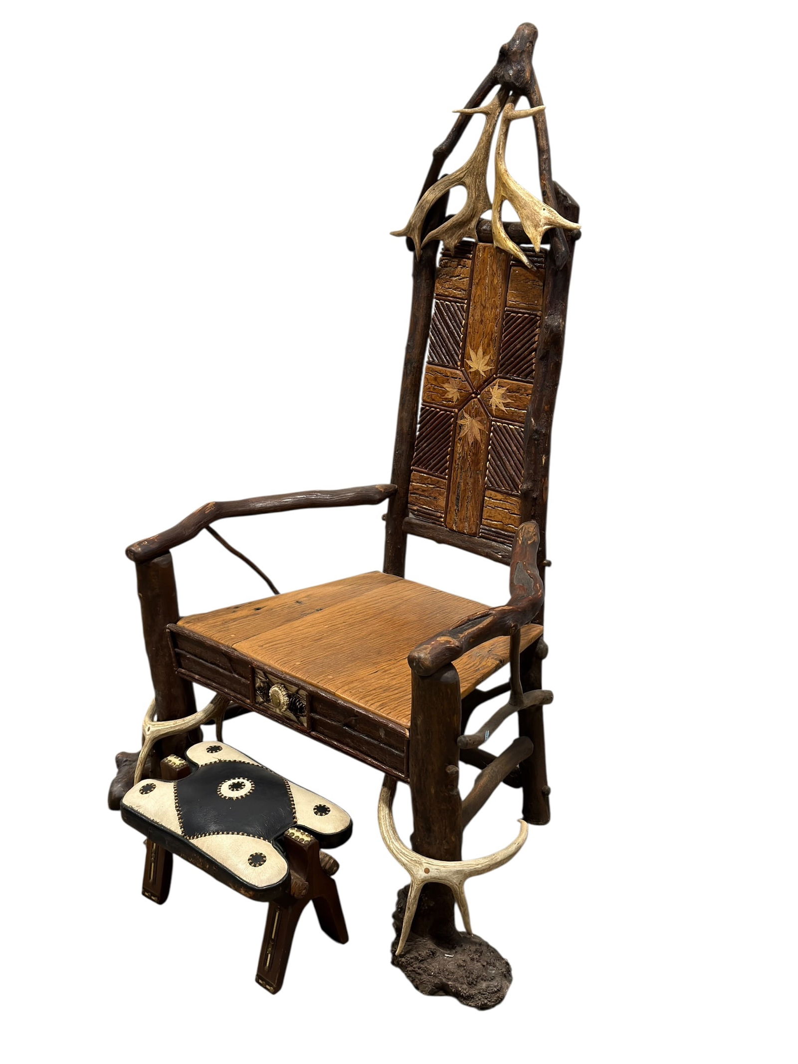 Early 20th C. Black Forest Style Rustic Armchair w/ Footstool (1 of 14)