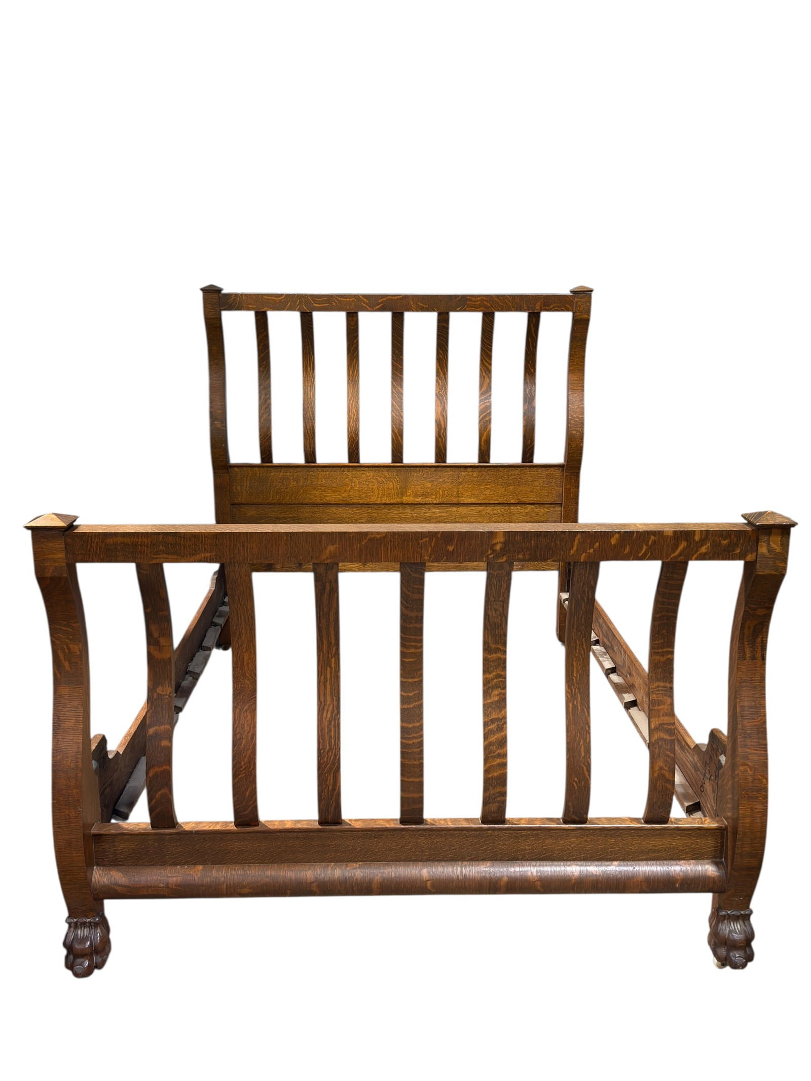 Early 20th C. Tiger Oak Bentwood Full Size Bed (1 of 7)