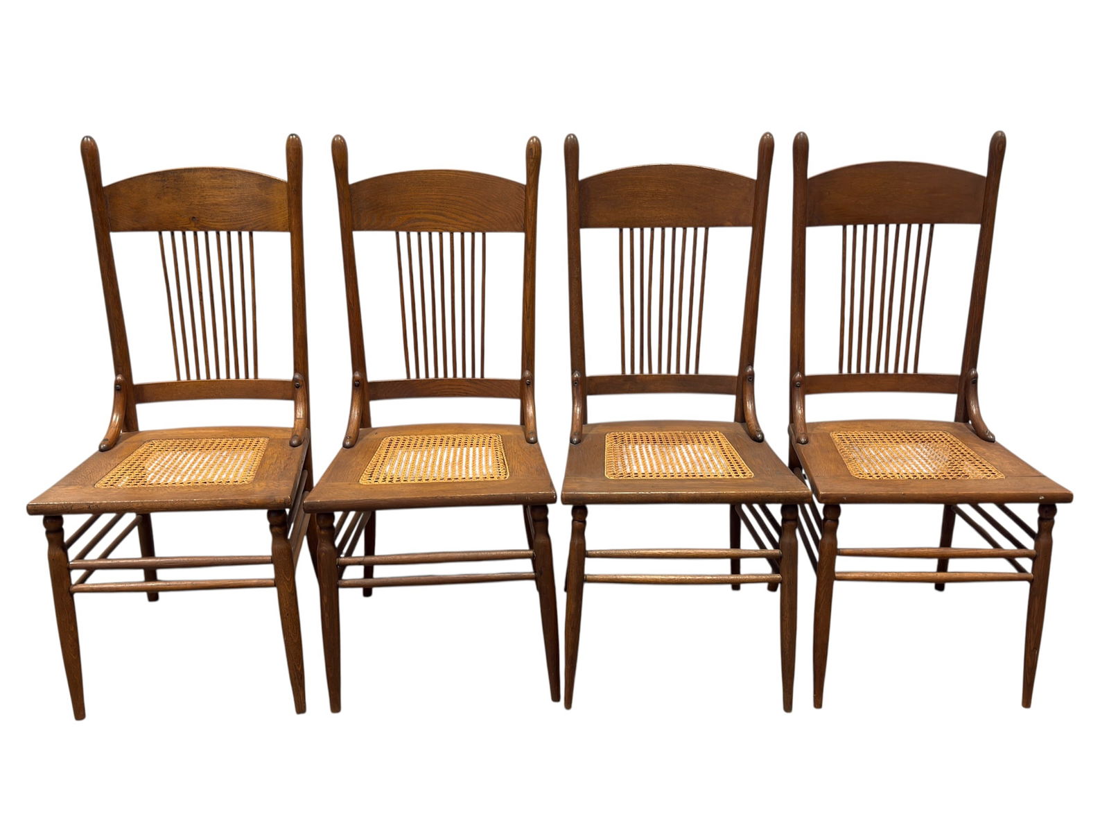 Set of 4 Early 20th C. Oak Dining Chairs w/ Cane Seats (1 of 7)