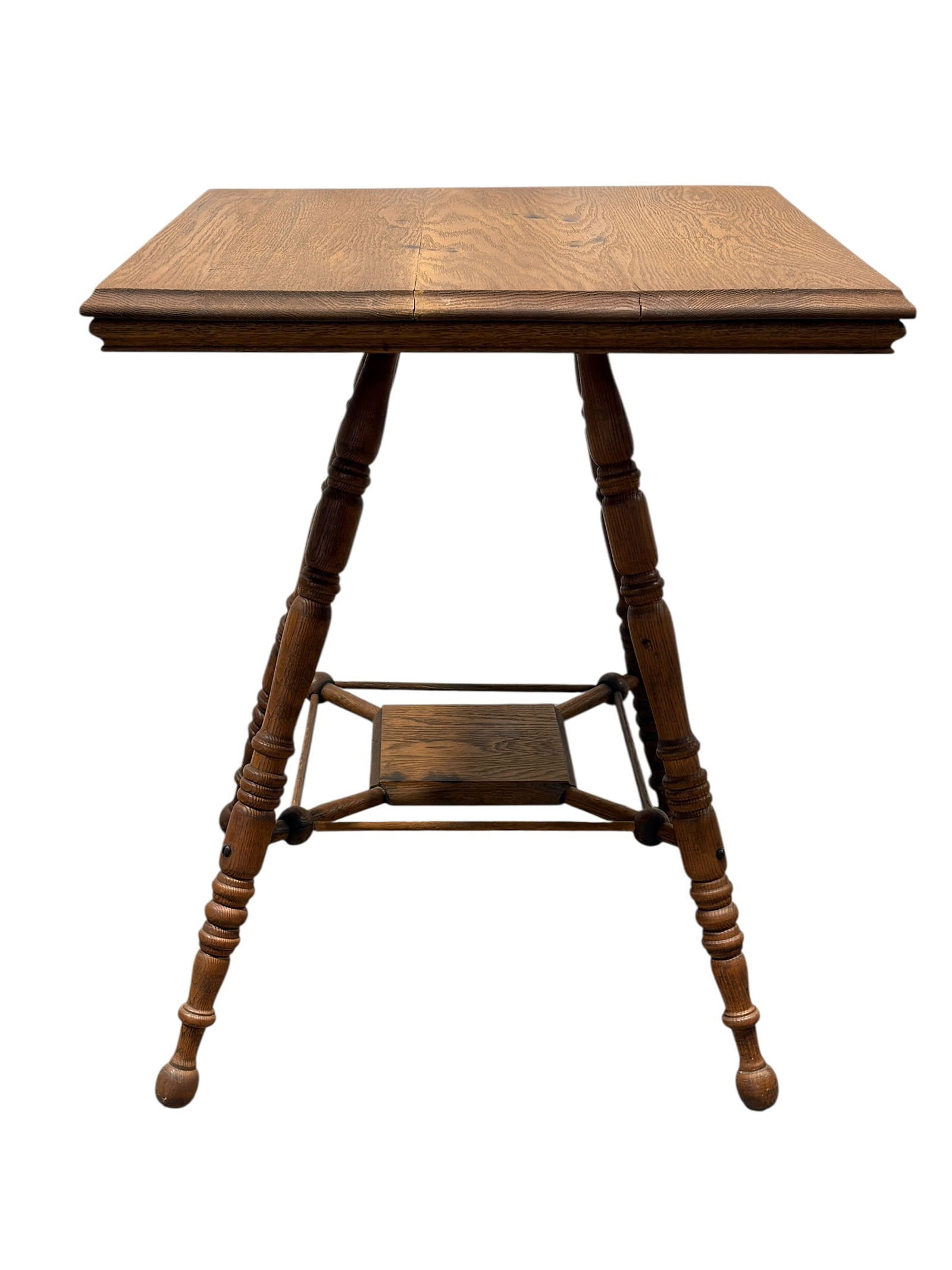 20th C. Oak Side Table w/ Stretcher Base (1 of 6)