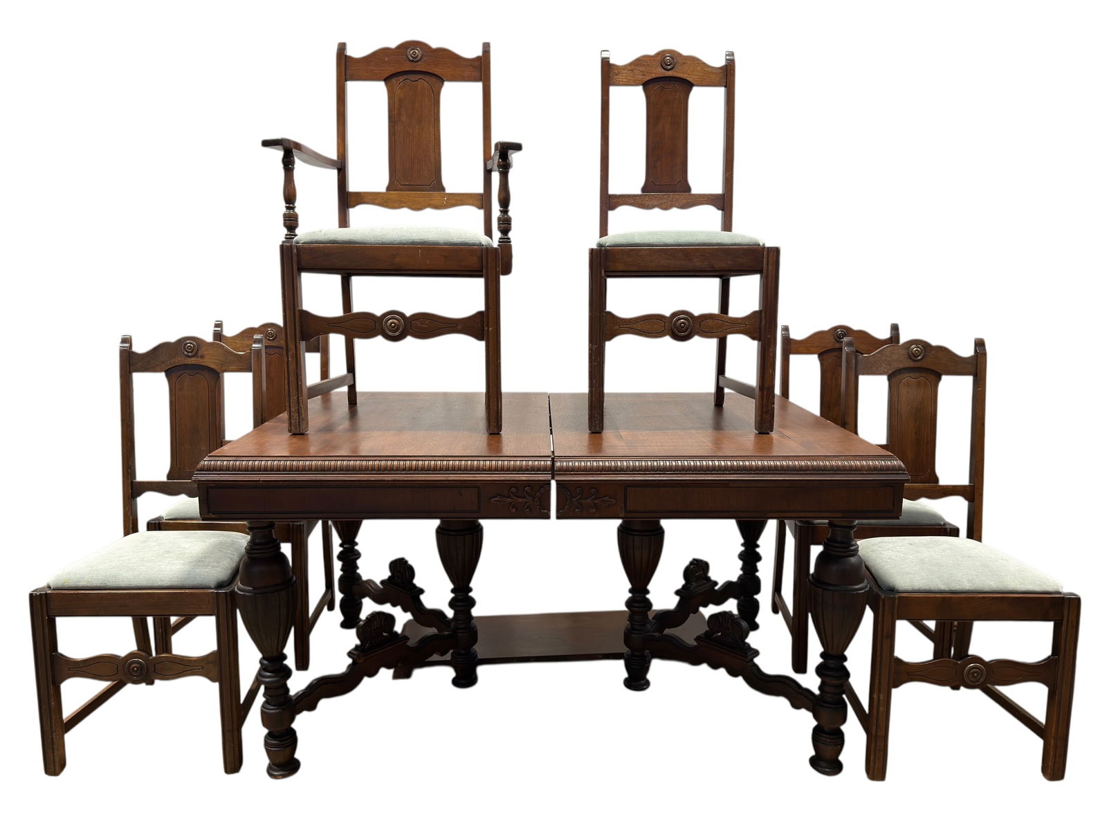 Jacobean Revival Style Dining Table w/ 6 Chairs & 1 Leaf (1 of 18)