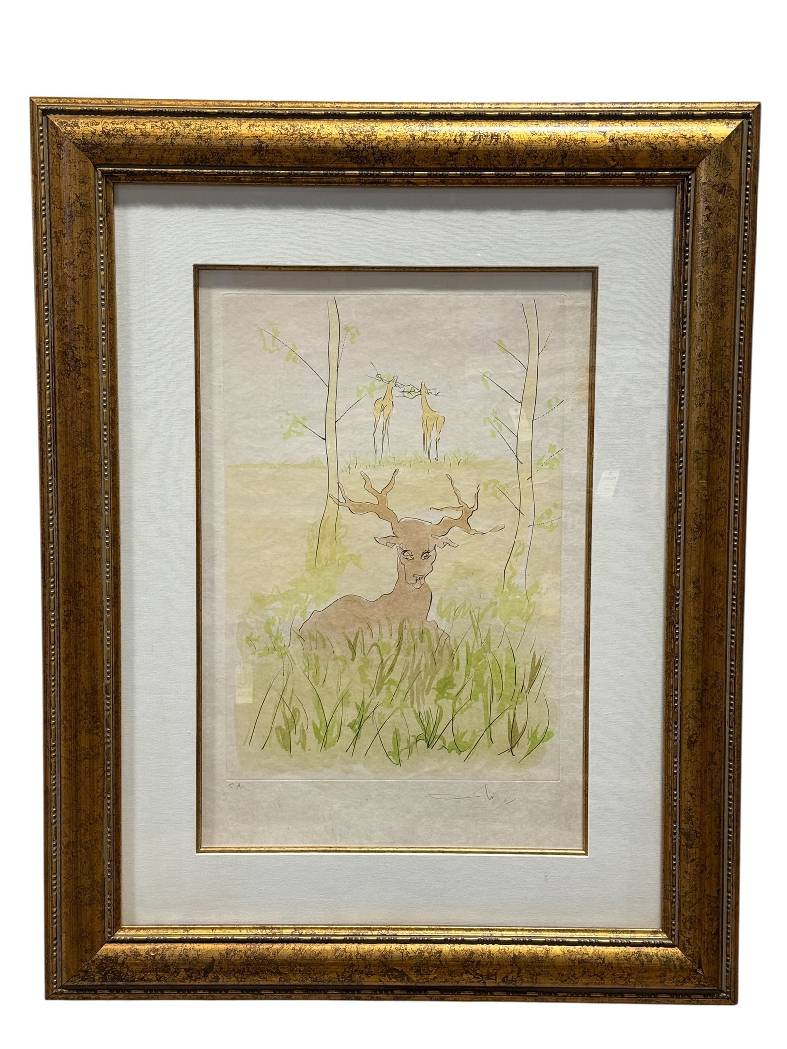 1974 Salvador Dalí "The Sick Deer" (Fables of Fontaine) Colored Etching Print (1 of 10)