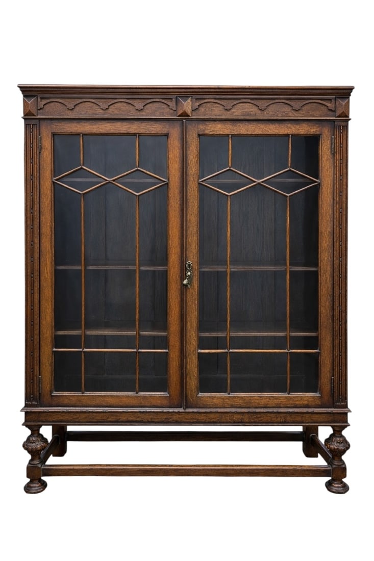 Early 20th C. Arts & Crafts Mission Oak Cabinet with Paneled Glass Doors (1 of 9)