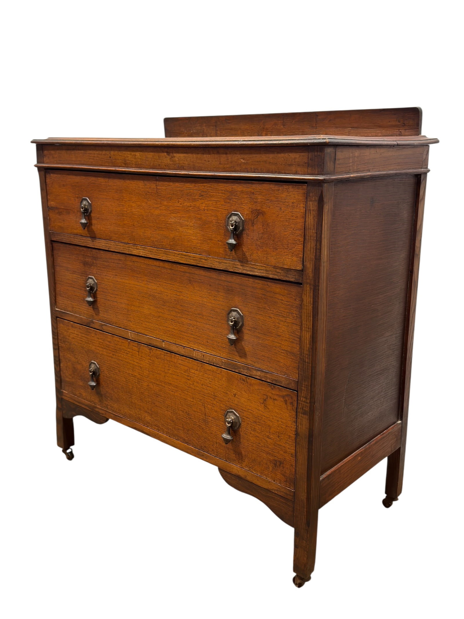 Late 19th C. Tiger Oak Three Drawer Chest with Gallery Back (1 of 8)