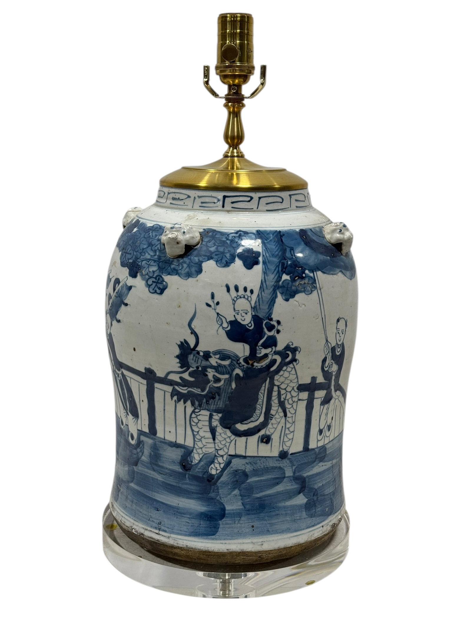 Antique Chinese Blue & White Porcelain Temple Jar Lamp (1 of 7)