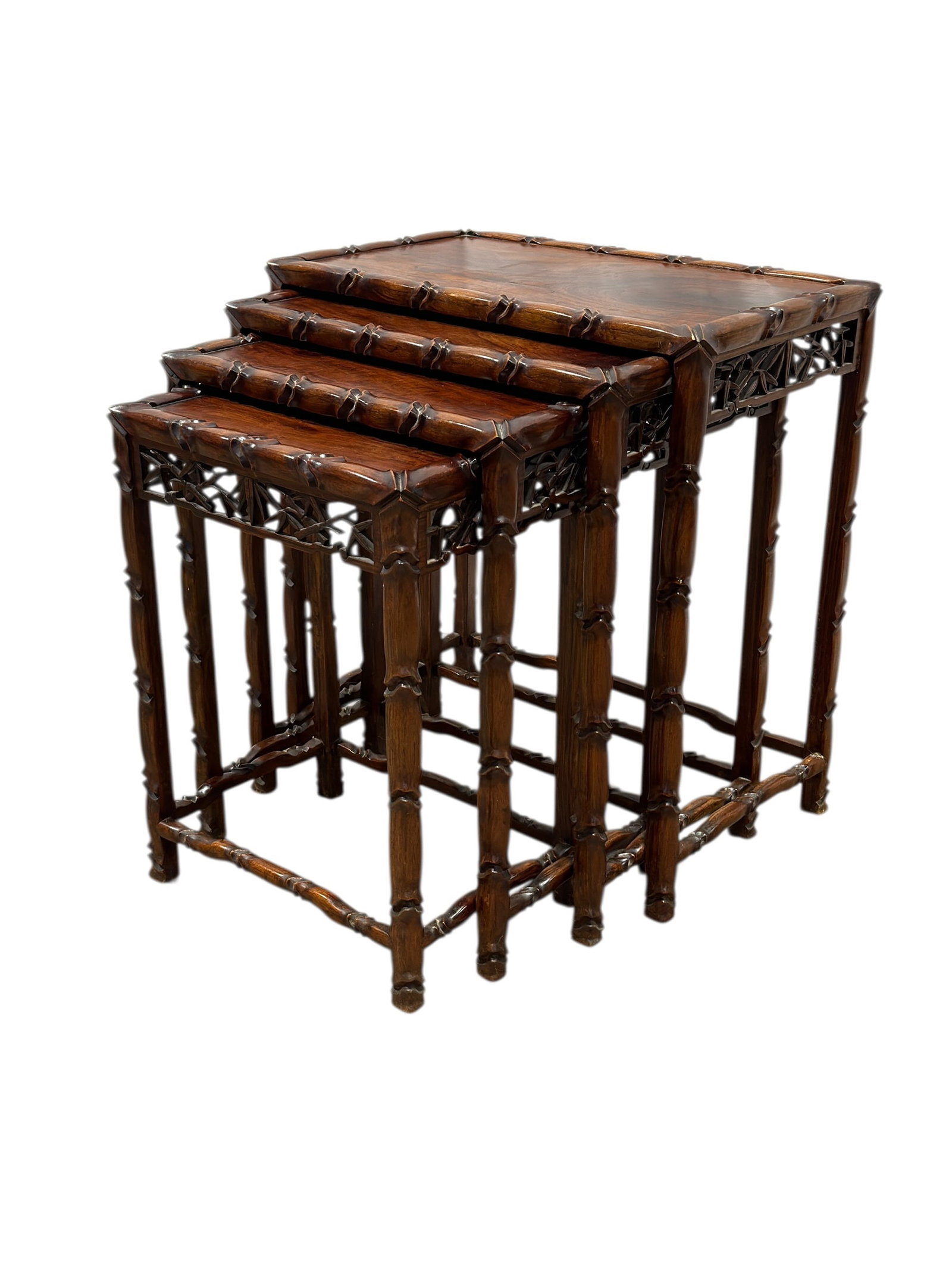 Chinese Carved Hardwood Bamboo-Form Nesting Tables, Set of Four (1 of 11)