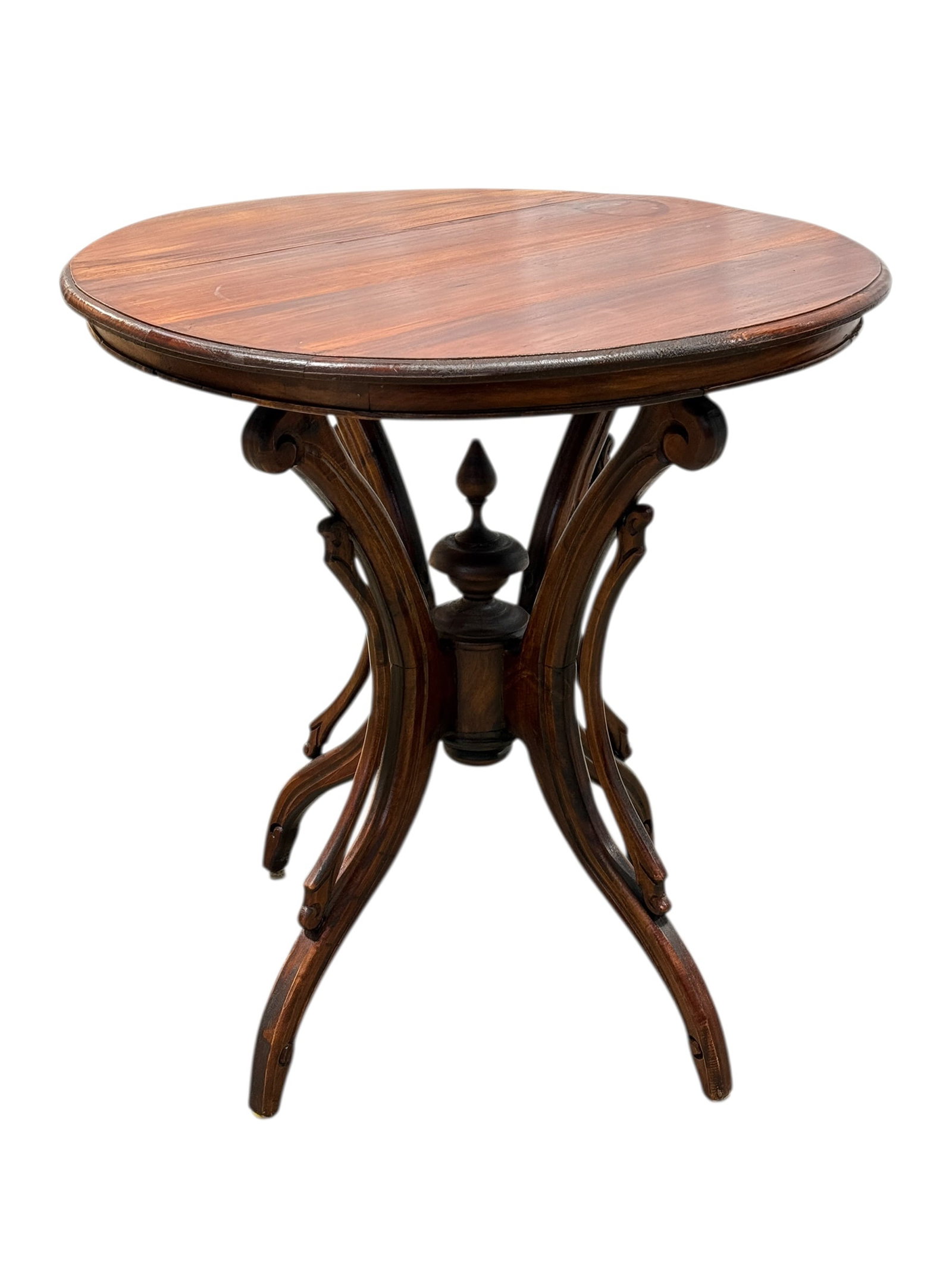 Carved Wood Round Accent Table w/ Gothic Revival Style Base (1 of 6)